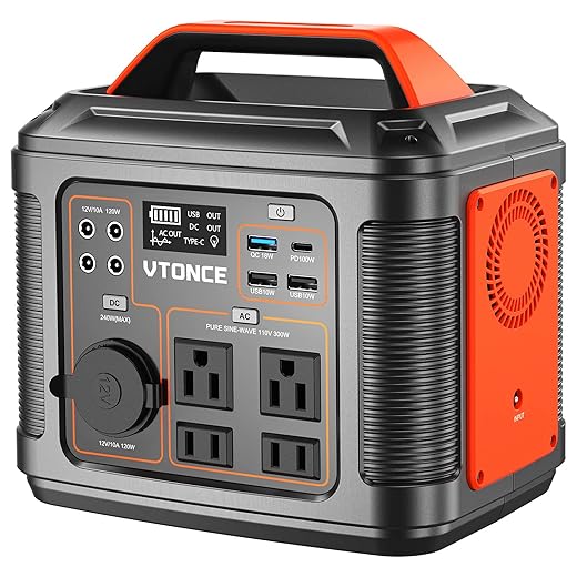 Portable Power Station 300W, VTONCE 296Wh Solar Generator with PD100W USB Quick Charge / 110V AC Outlets / DC Ports and LED Flashlight, Emergency Backup Lithium Battery for Home Outdoor Travel Camping