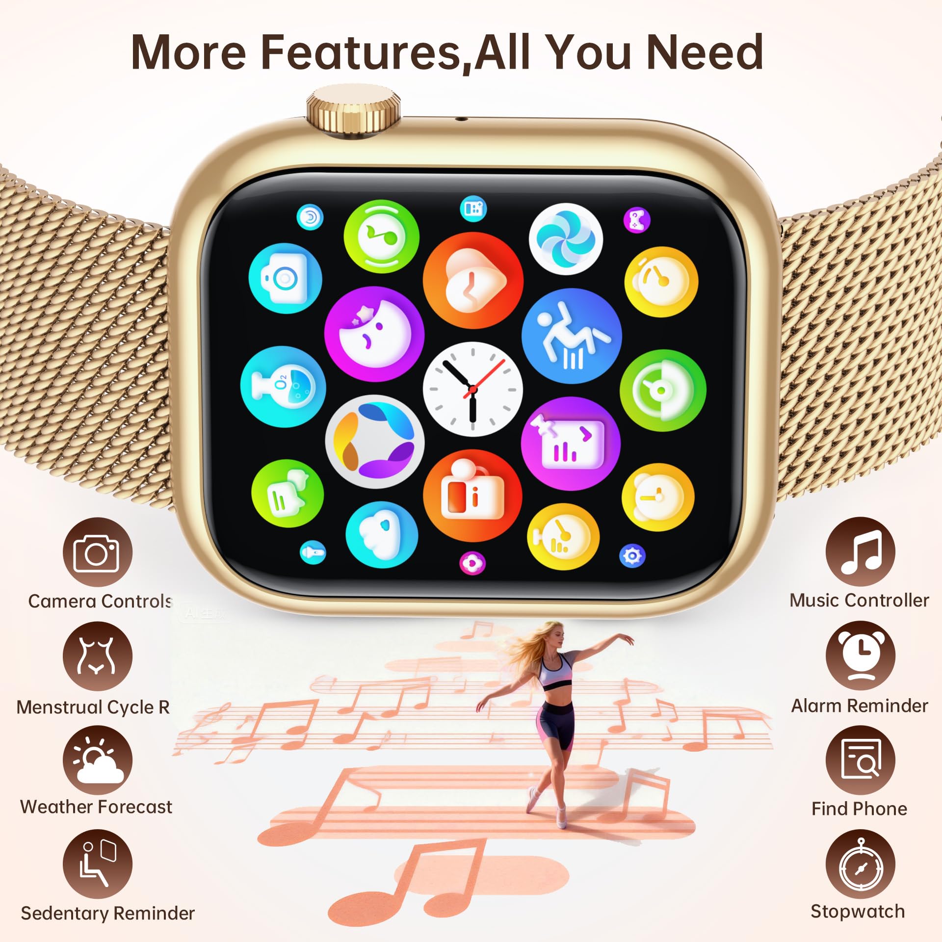 Women Smartwatch Fitness Tracker for Lady: 1.83'' Smart Watch for Women Answer Make Call with iP67 Heart Rate Sleep Monitor Steps Counter 120+ Sports Digital Wrist Watches 3 Straps for iPhone Android — view 6
