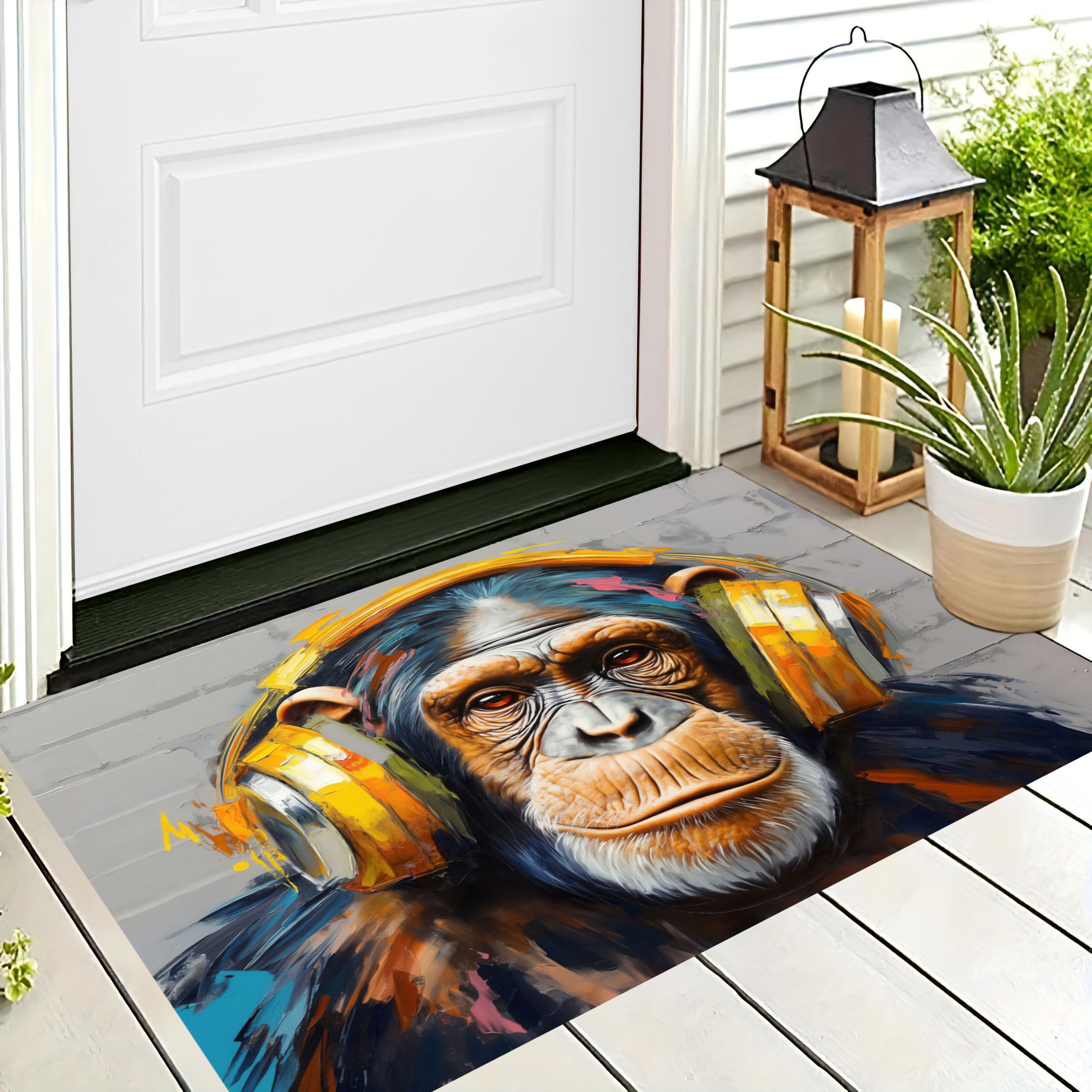 Paillasson Jaune Antidérapant Grand Format 90x150 cm Tapis Entrée Extérieur Gorille