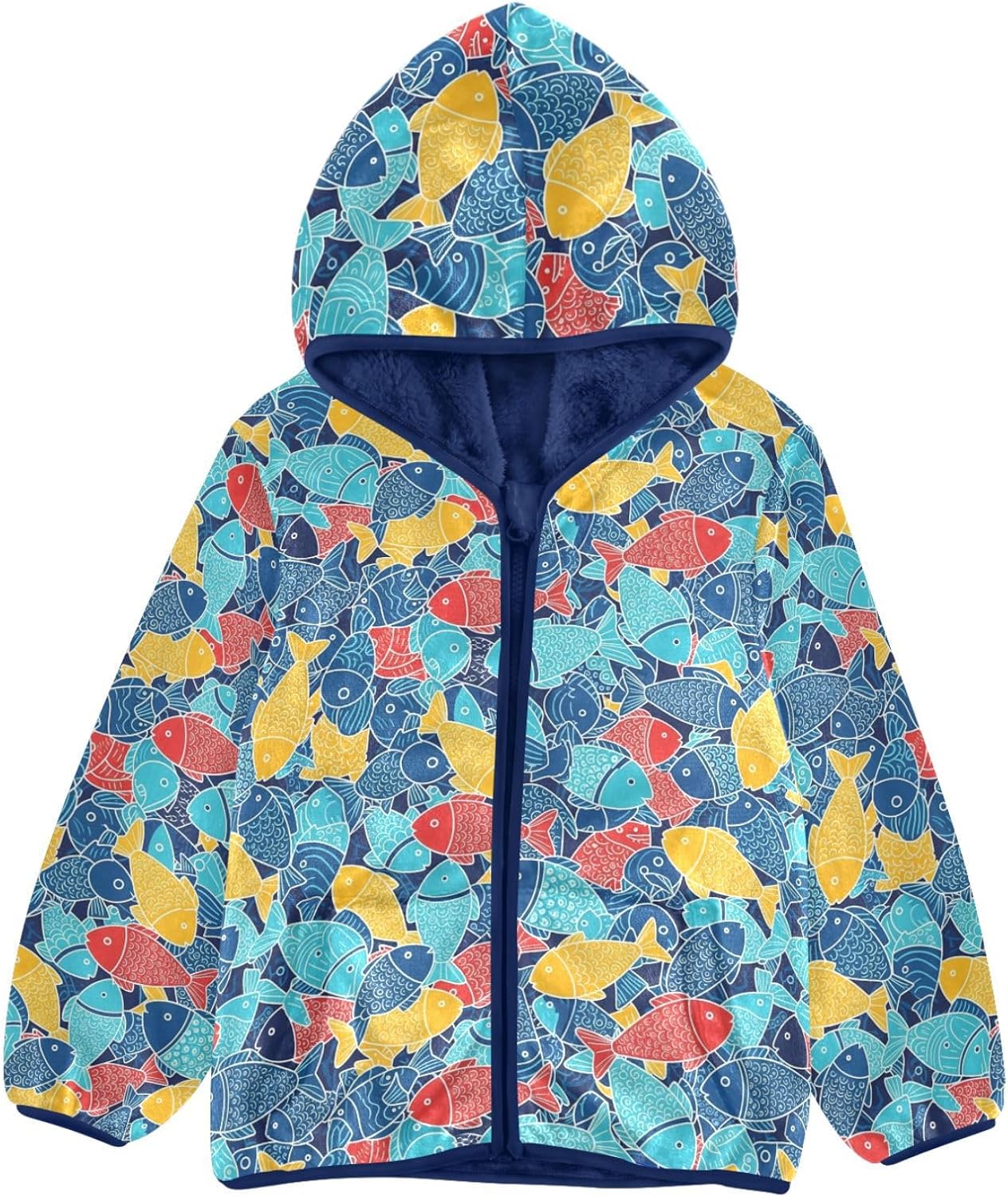 Colorful Fish Pattern Zip Up Jacket Outerwear Jackets & Coats Navy Blue Baby Boy Girl Clothes