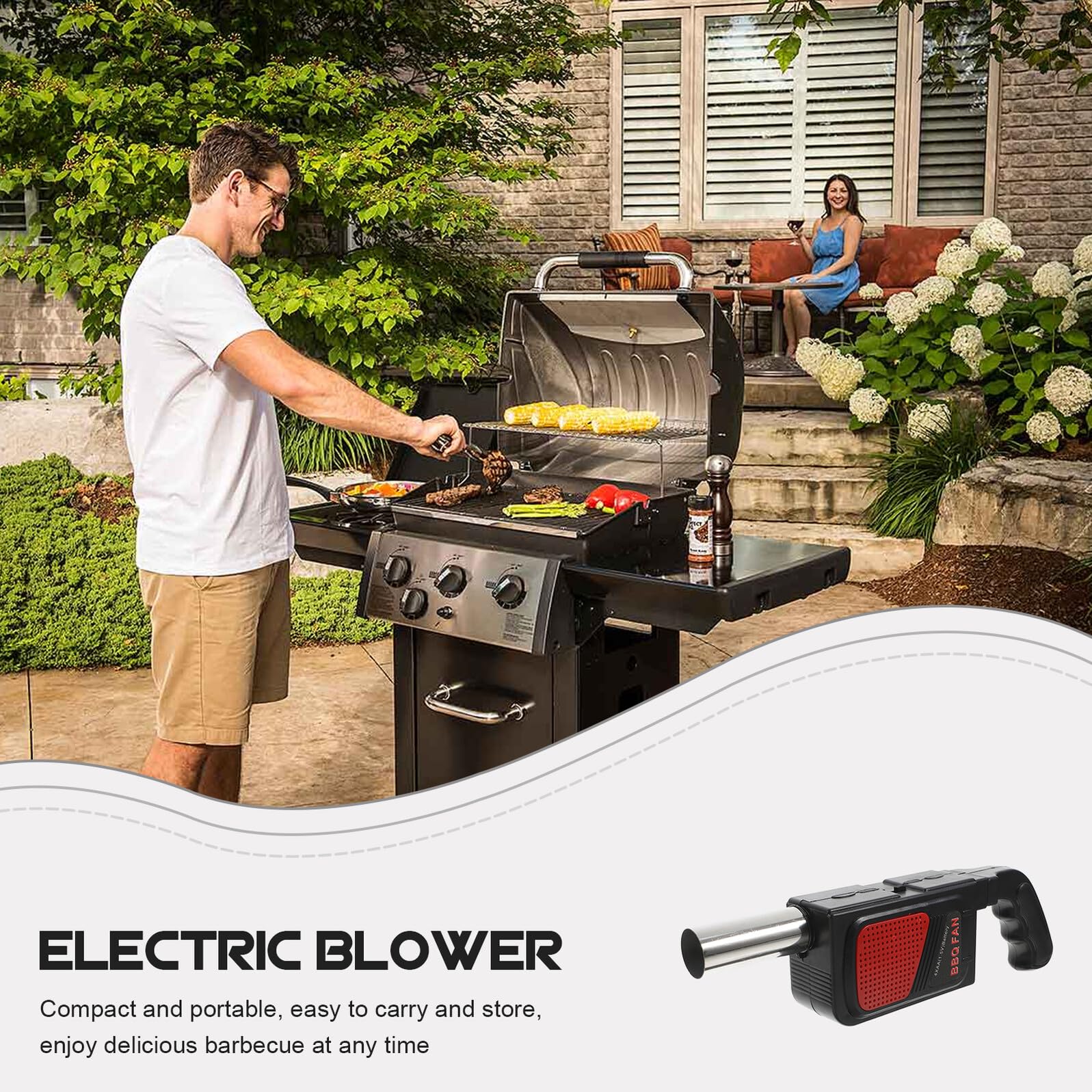 Gatuida Soffiatore Elettrico per Griglia Portatile 2 Pezzi per Barbecue, Ventilatore per Braciere Alimentazione a Batterie Aa, per Campeggio, Picnic e Cottura All'aperto