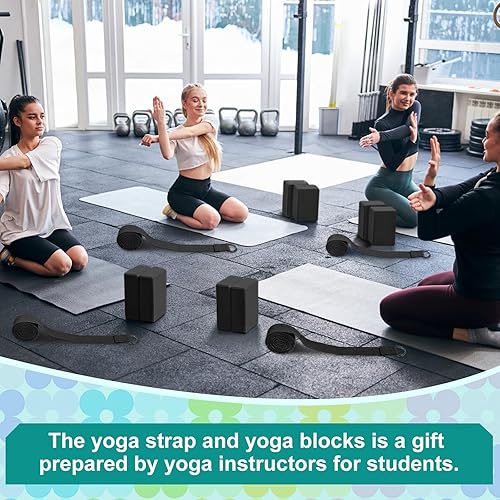 Miniatura 6 de Meooeck Juego de 18 piezas de bloques y correas de yoga de 9 x 6 x 3 pulgadas, ladrillo antideslizante de espuma EVA, correas de yoga de 8 pies para