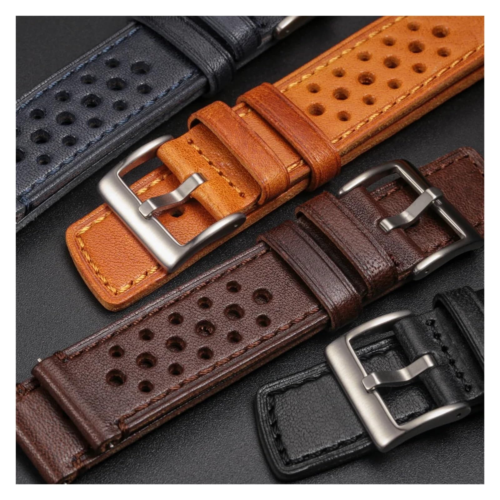 Générique Bracelet de montre en cuir véritable 20 22mm, à dégagement rapide, respirant, adapté for unisexe