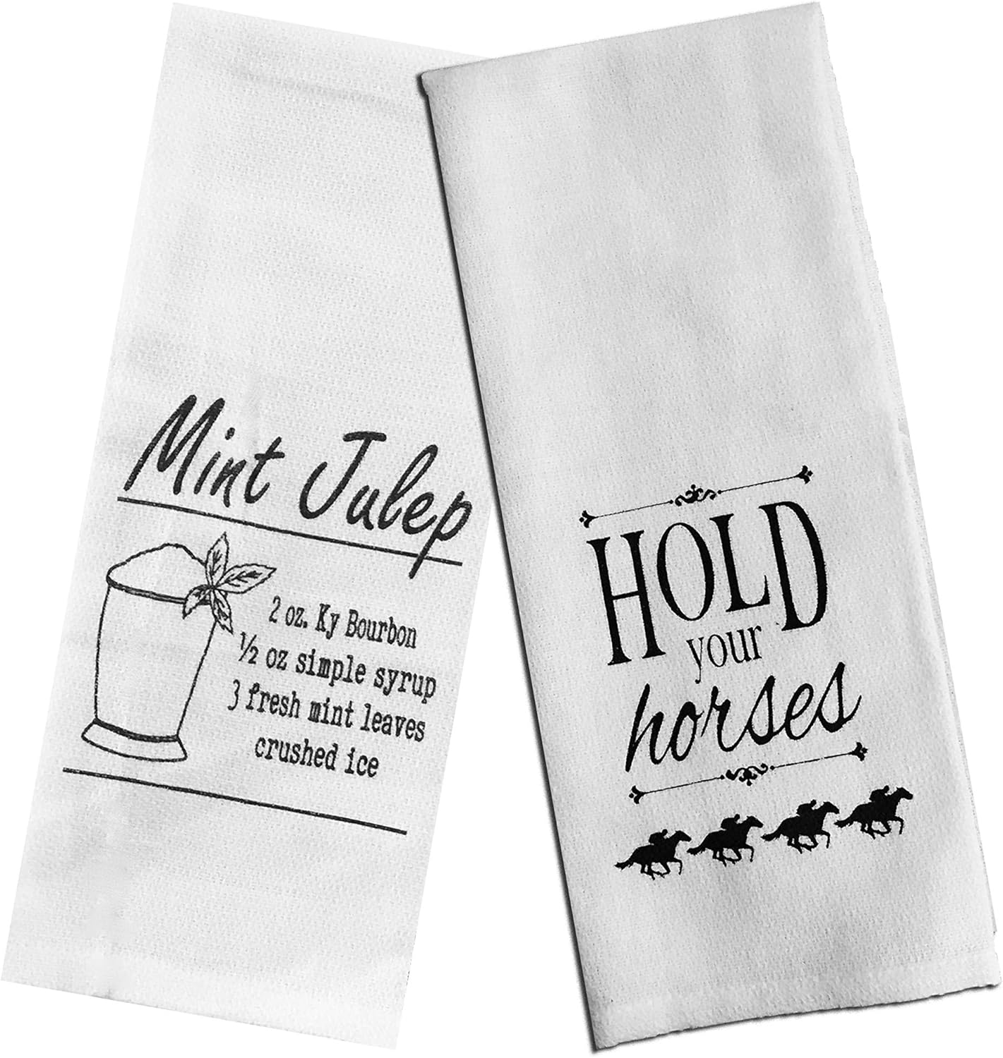 Derby Party Tea Towels Set of 2 - Mint Julep Recipe & Hold Your Horses