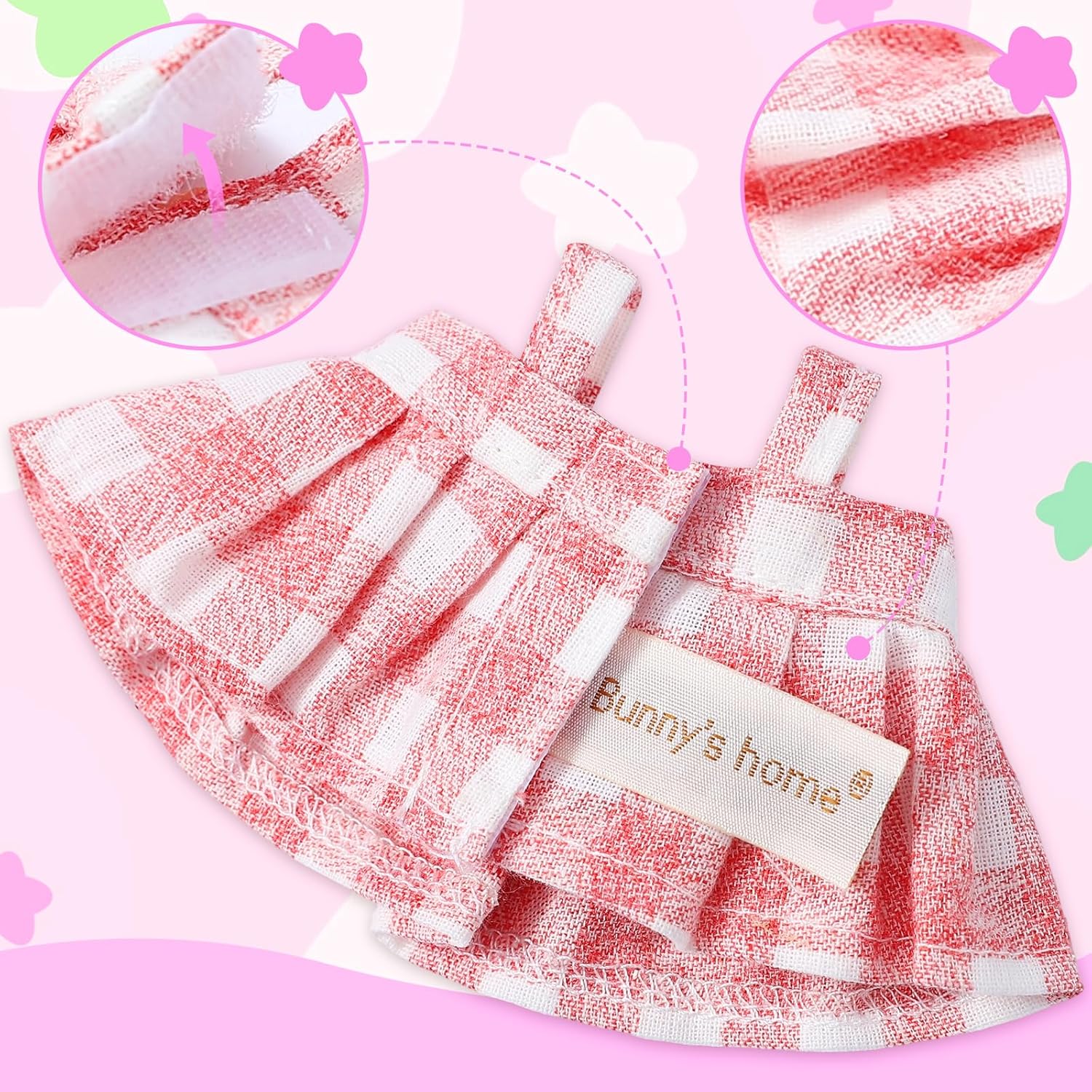 17cm Doll Clothing Set 2Pcs - Plaid Bunny Skirt + Bow Headband, Pink Sweet Outfit for 6-7inch Dolls (NO Doll Included) Kawaii Style Dress Accessories