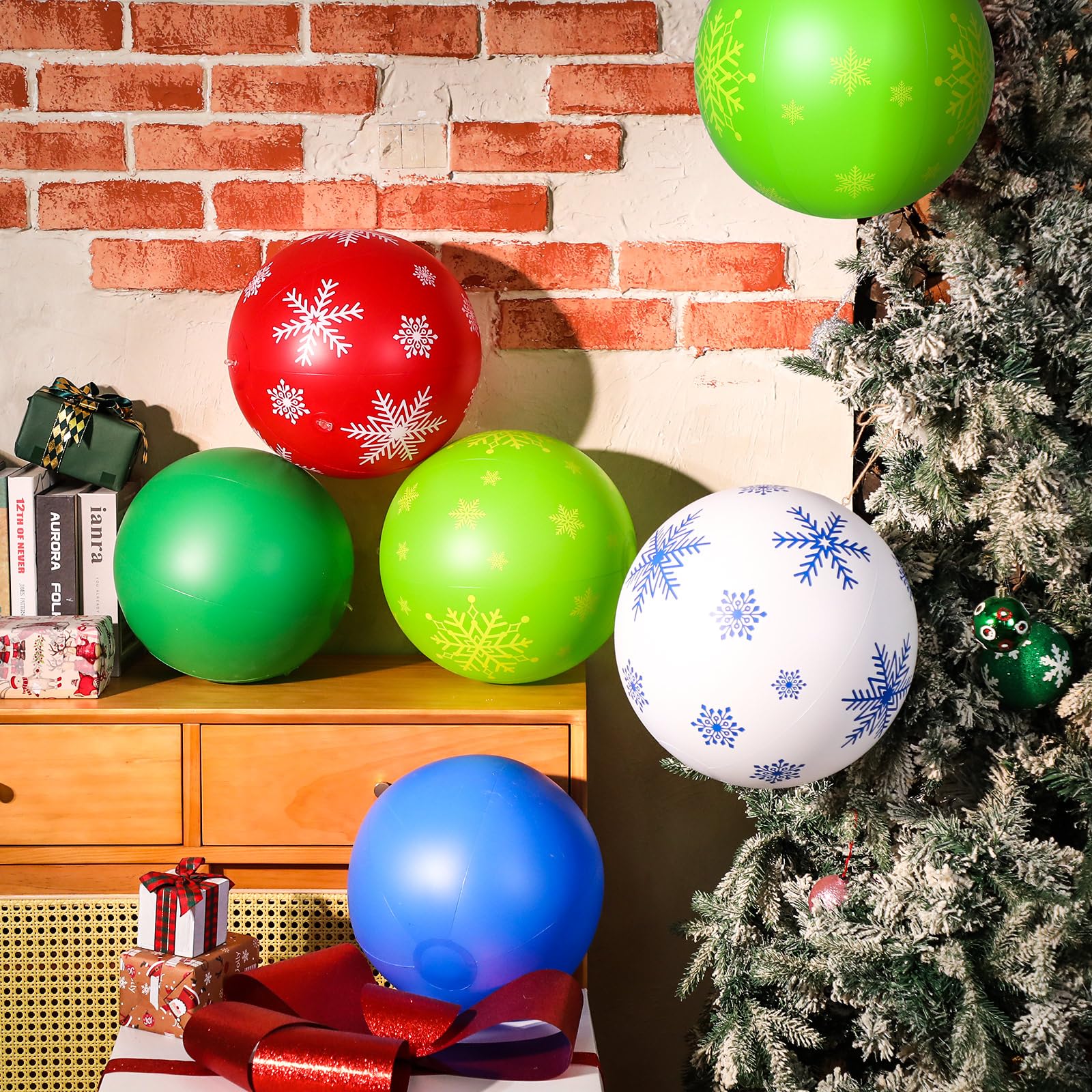 Jetec 12 Pcs Giant Inflatable Christmas Ball Inflatable Christmas Ornaments Outdoor PVC Inflatable Christmas Balls for Christmas Tree Yard Hanging Holiday Garden Indoor Outdoor Decor (Large)