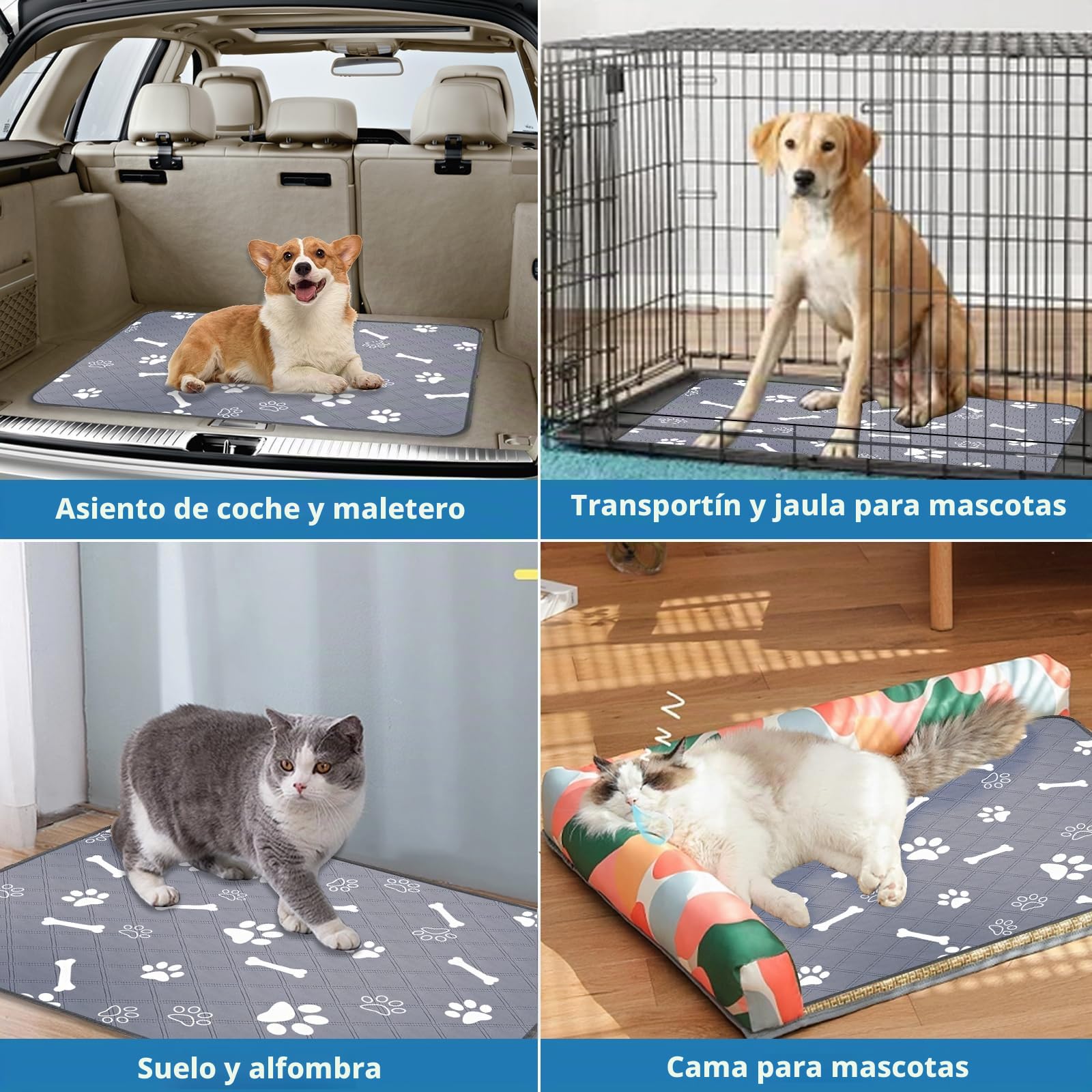 Empapadores de Adiestramiento para Perros Reutilizables 90x75cm, 2 Piezas Alfombrilla Absorbente de Orina para Mascotas, Bandeja Perros Pipi Lavable con Base Antideslizantes para Jaula, Cama