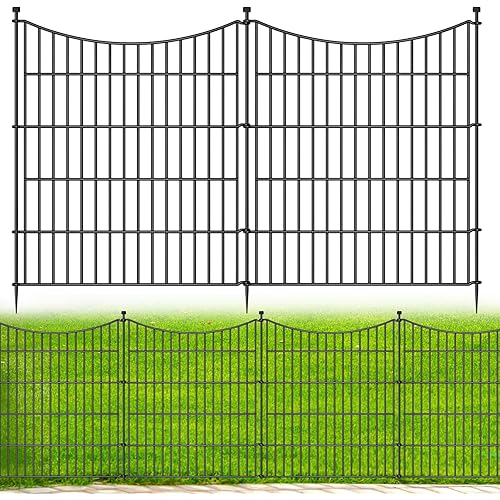 10 Panels No Dig Dog Fence Outdoor for Yard, 32 in(H) X 23.6 ft(L) Decorative Tall Garden Fence Animal Barrier, Rustproof Metal Wire Garden Edging and Borders, Temporary Fencing Stakes