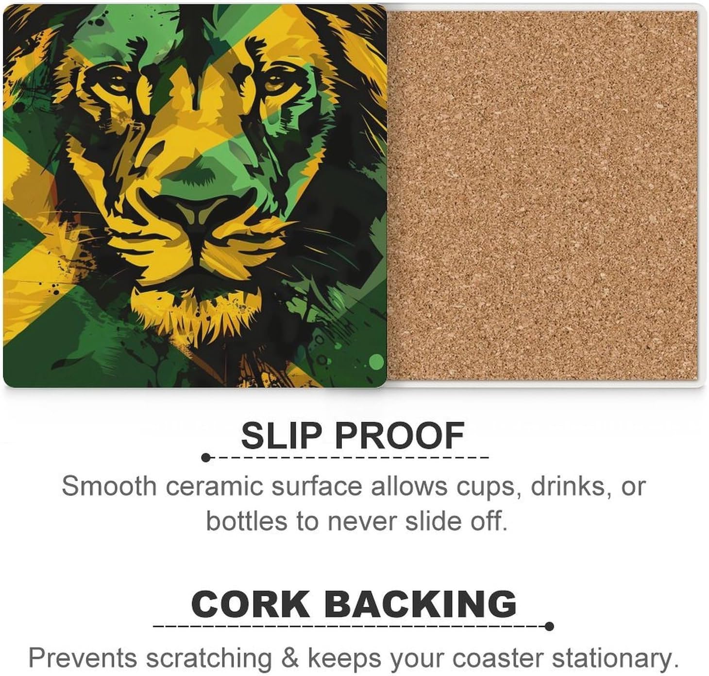 Jamaica Flag Liones Coaster for Drinks Square Ceramic Table Coasters Stone Mat Crafts 4PCS Home Kitchen Decor