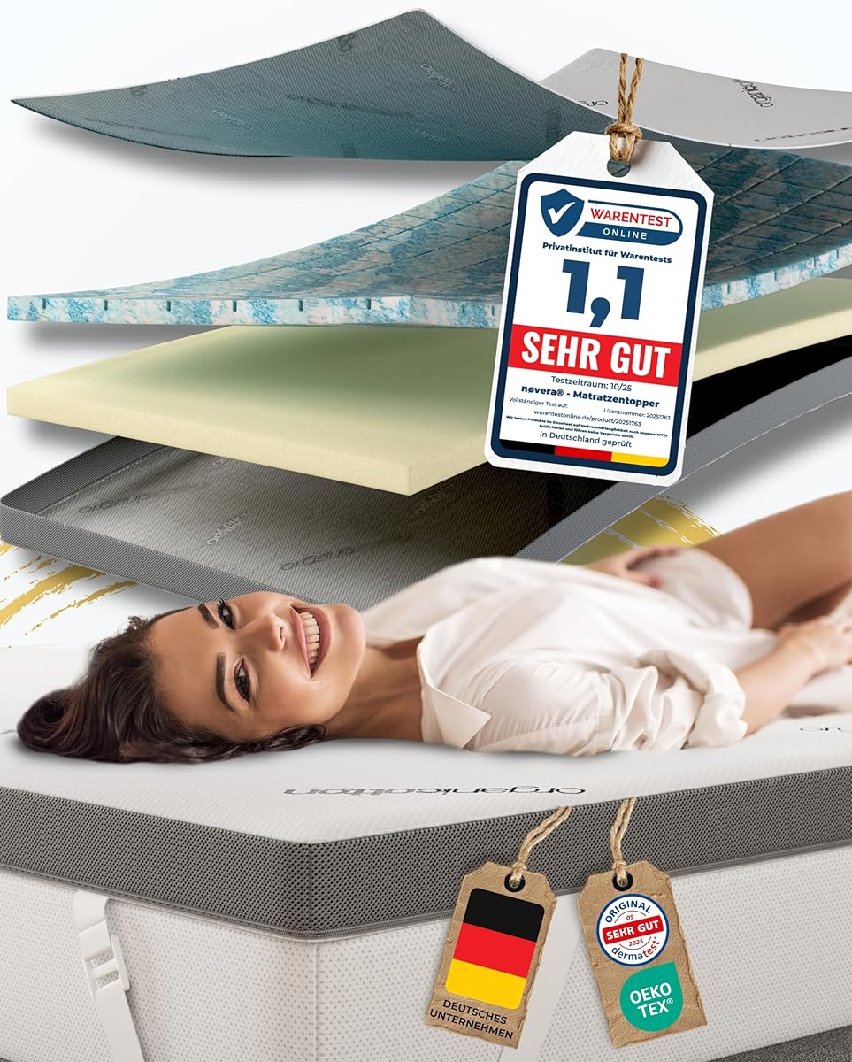 nøvera® Premium Gel Topper 190 x 200 cm, High RG 50, H2/H3, Very Soft 7-Zone Mattress Topper, Outer Material Made of 100% Organic Cotton, 7 cm Mattress Topper, Luxury Mattress Topper : Amazon.de