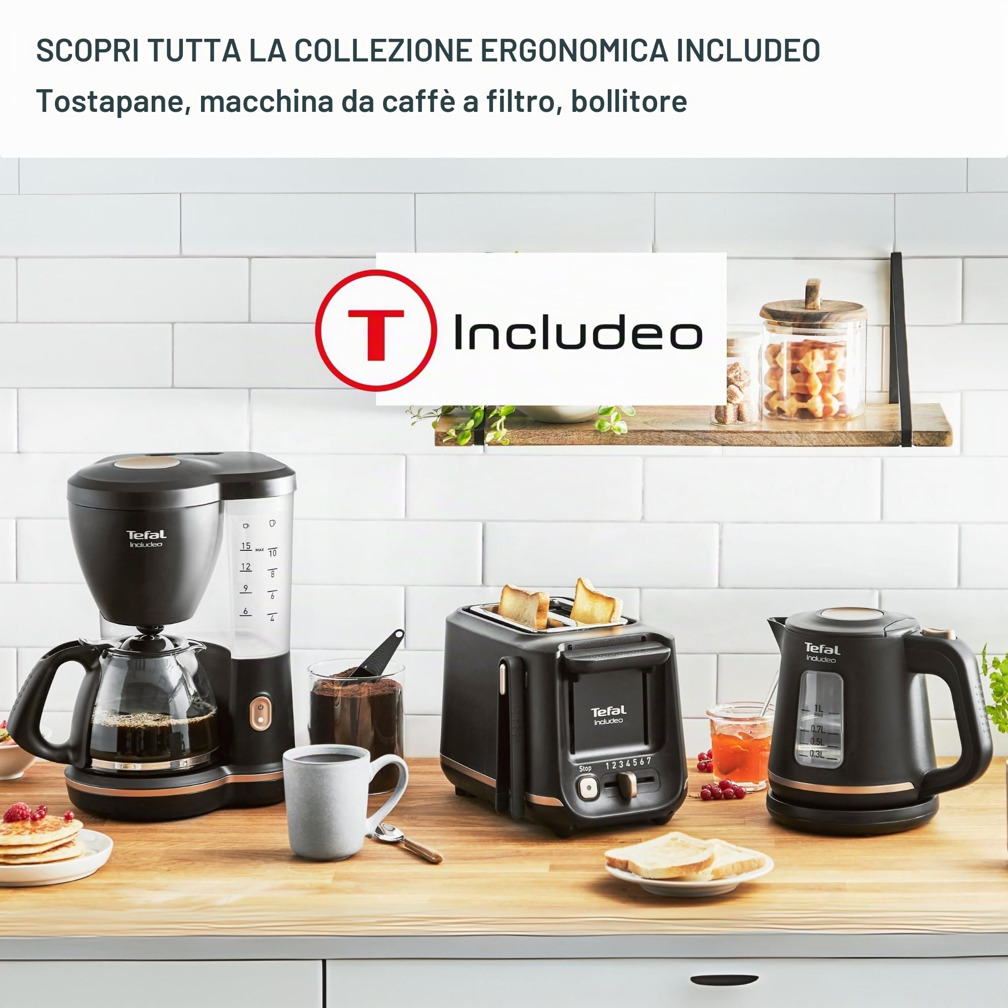 Tefal Includeo TT533811 Tostapane, 2 scomparti, pinza magnetica, tostapane con pulsanti grandi, 7 livelli di doratura, vassoio raccogli briciole estraibile, leva di estrazione