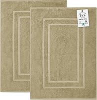 Feather & Stitch 2-Pack 30x21 Inch 100% Cotton Terry Bath Mats - Soft Absorbent Quick-Dry Linen Bathroom Mats