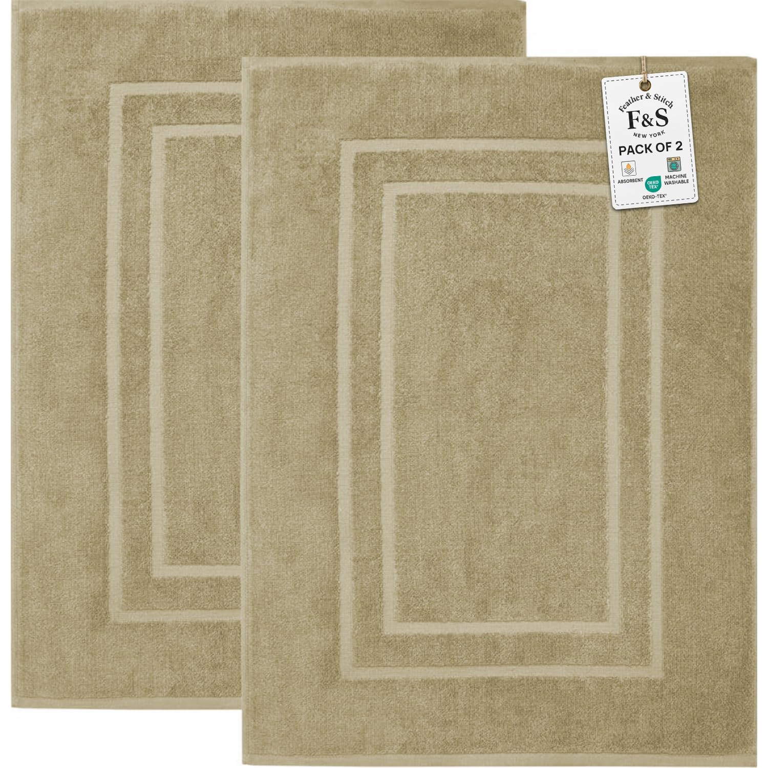 Feather & Stitch - Tappeto da bagno in lino, 2 pezzi, 100% cotone, ultra morbido, per doccia, camera da letto, soggiorno, cucina, assorbenti d'acqua, asciugatura rapida e spessi tappetini