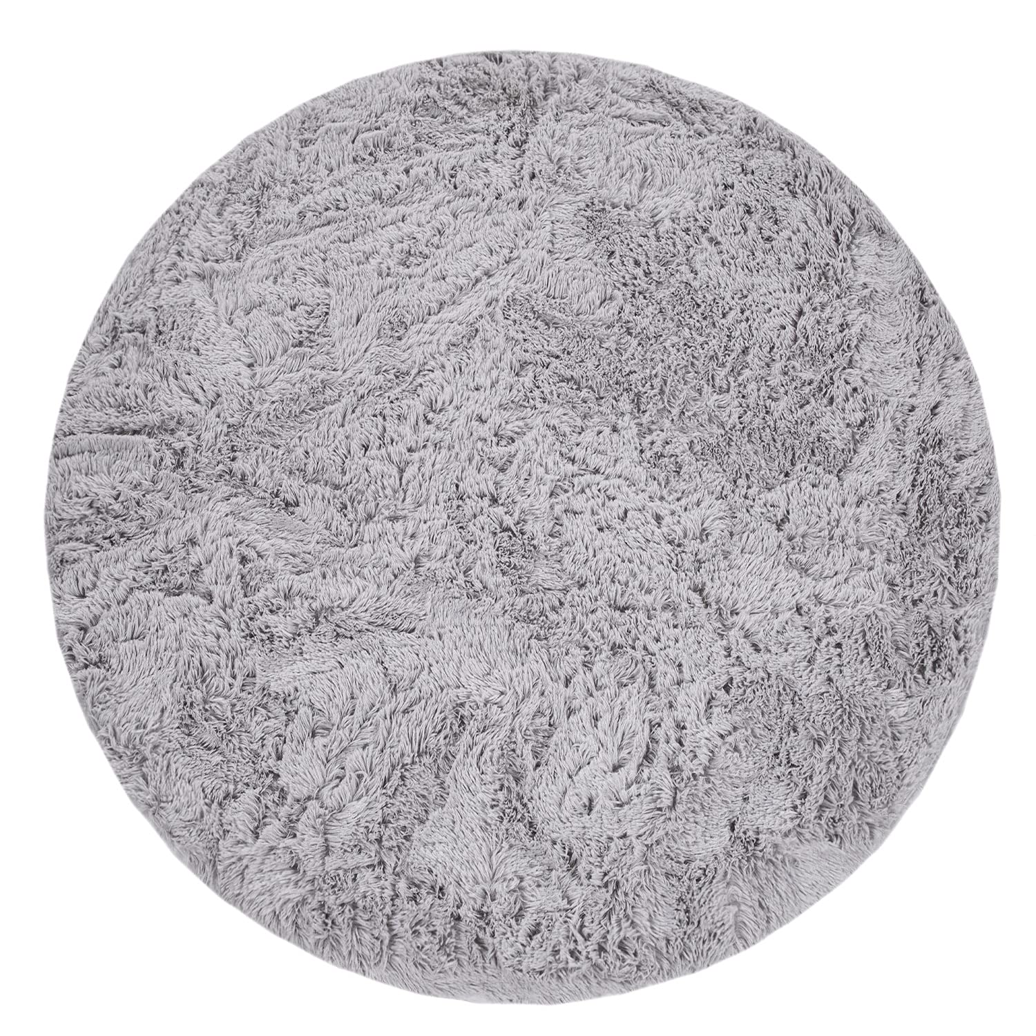 Paco Home Hochflor Teppich Rund Wohnzimmer Schlafzimmer rutschfest Shaggy Modern Flauschig Einfarbig Langflor Kunstfell, Grösse:200 cm Rund, Farbe:Silber