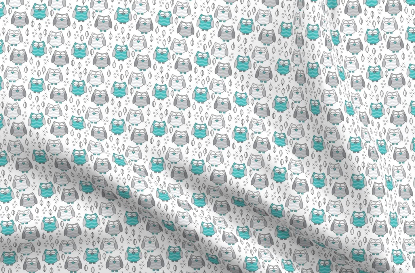Spoonflower Fabric - Small Teal Grey Owls Cute Owl Woodland Animal Printed on Chiffon Fabric by The Yard - Sewing Fashion Apparel Dresses Home Decor