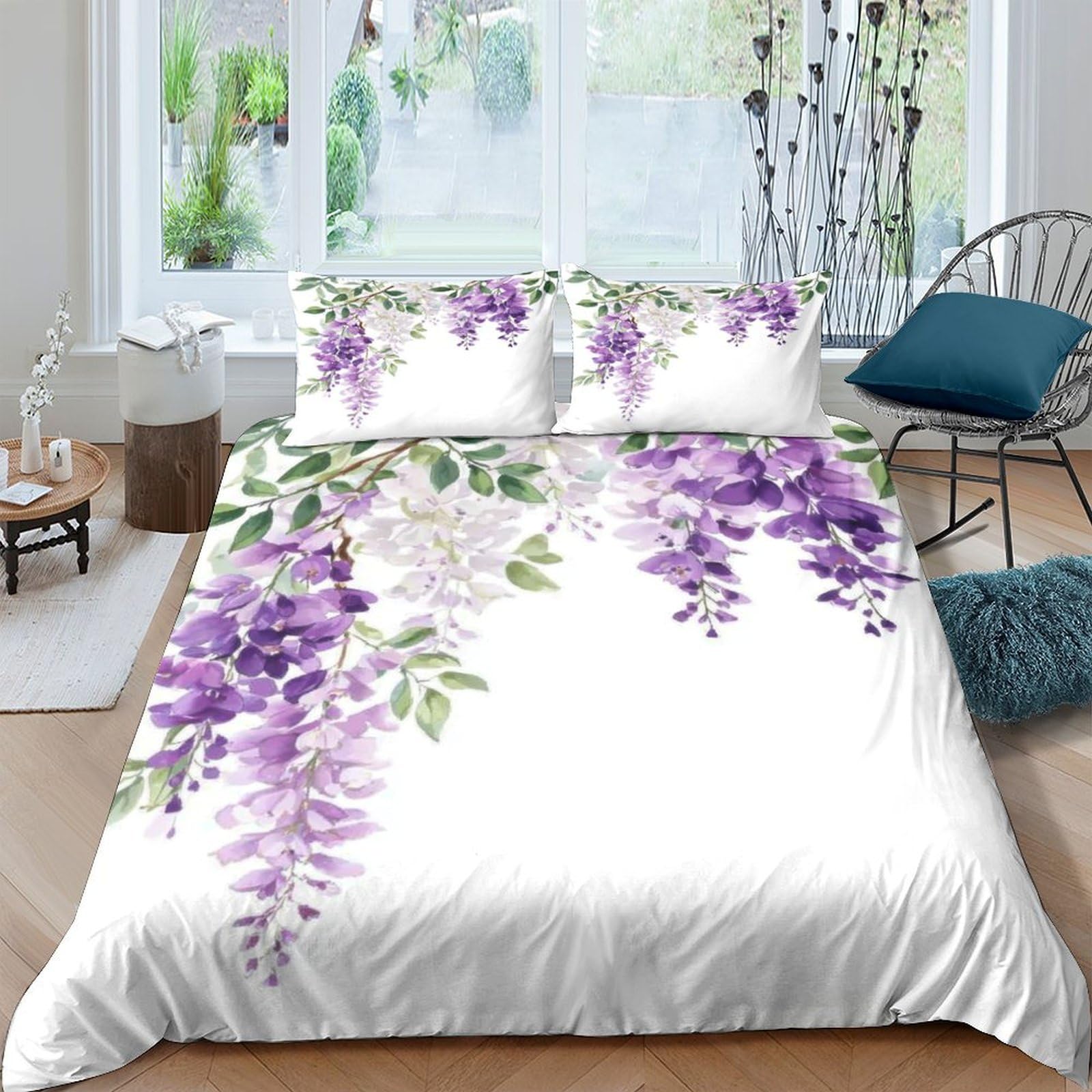 Ctjqhvkz Style-10 3D Printed Wisteria Floral Fitted Sheet Microfiber Soft Purple Blossom Bed Cover Anti-Slip Machine Washable For Bedroom Guest Room Single（135X200cm）