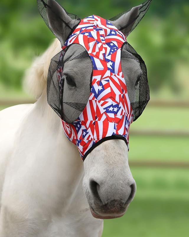Máscara contra moscas para cavalos com proteção UV Harrison Howard Flag Grid, Pônei (Small)