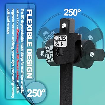 1/2 Drive Heavy Duty Breaker Bar, 600 mm Pro Power Knuckle Breaker Flexi Bar, Flexible Handle Breaker Bar, Socket Wrench, Wheel Nut Spanner