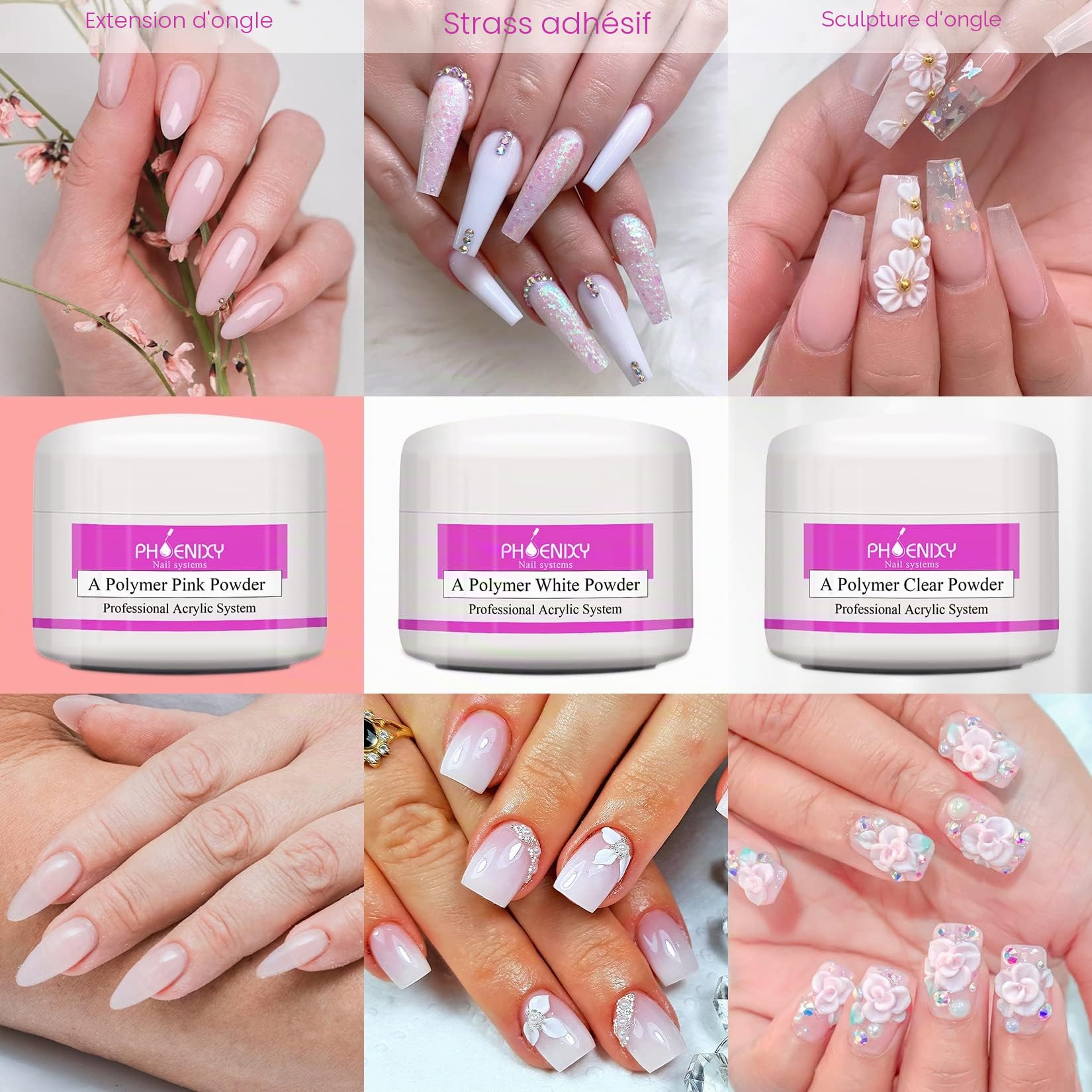 Phoenixy Kit Ongle Acrylique Complet 42 Couleurs Paillette Ongles Nail Art et 3 Poudre Acrylique pour Ongles Professionnel Set pour Débutants