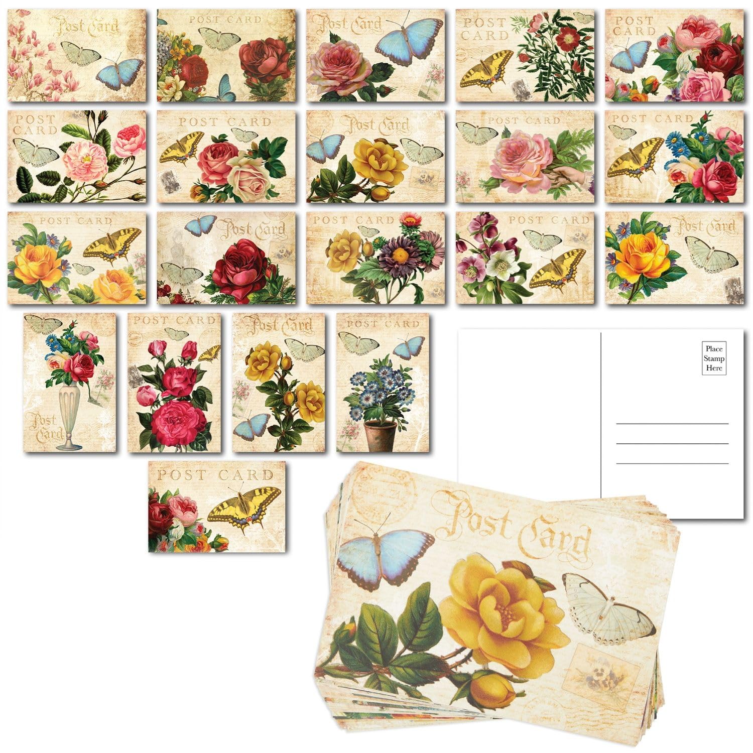 Victorian Vintage Postcards Bulk Set with Floral Designs - 40 Pack Postcards For Mailing (4 x 6 In Post Cards For Mailing)