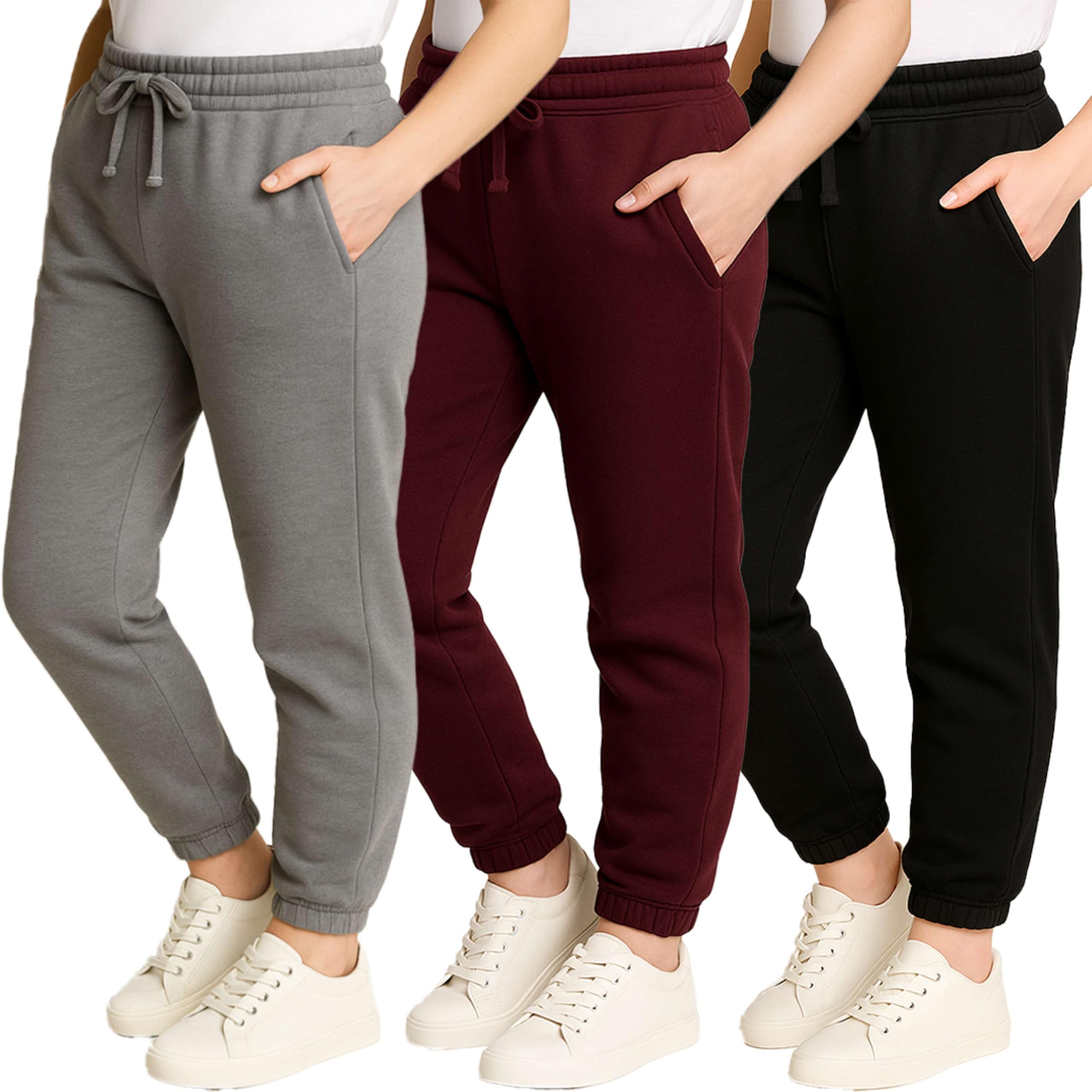 3 Pack Girls' Cotton Fleece Joggers Sweatpants Kids Teens Pants Sweats