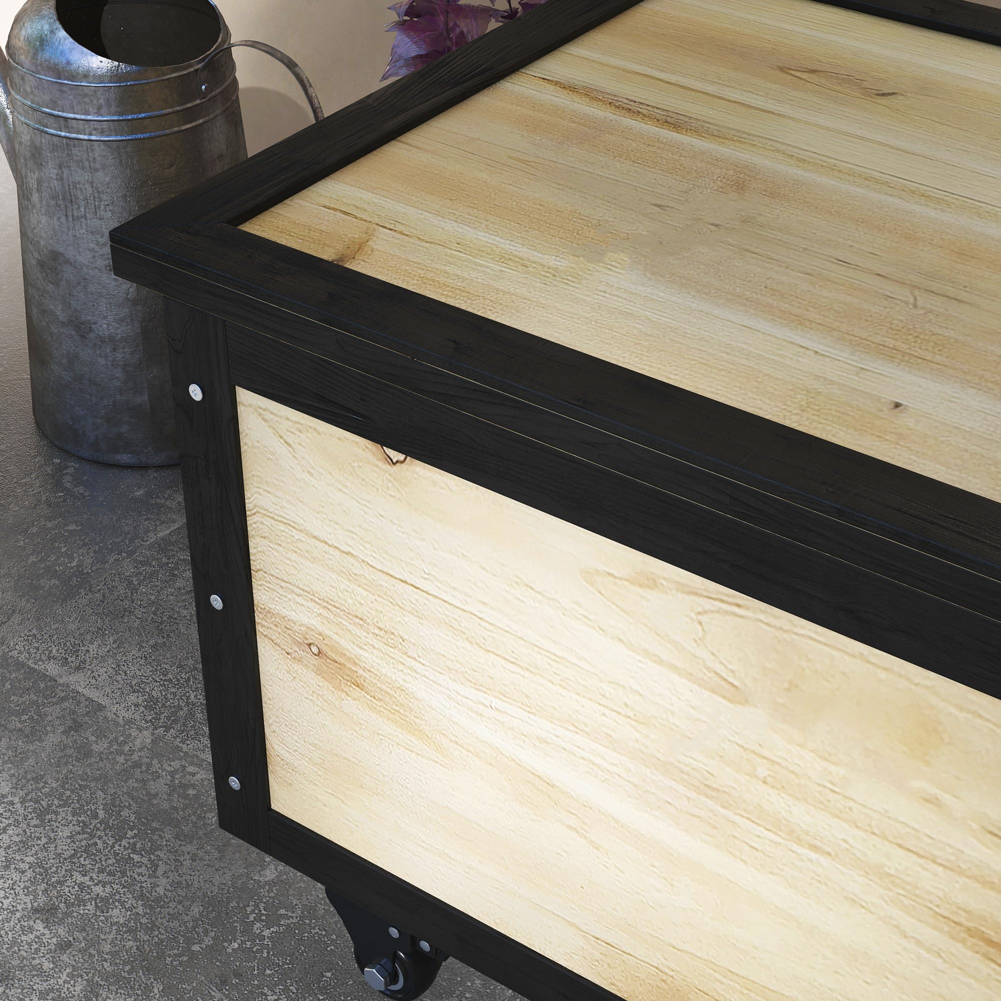 Outsunny Gartenbox 121L Auflagenbox mit Rollen Wetterbeständige Natur | Holz Aufbewahrungsbox, Aufbewahrungskiste, für Terrasse, Balkon