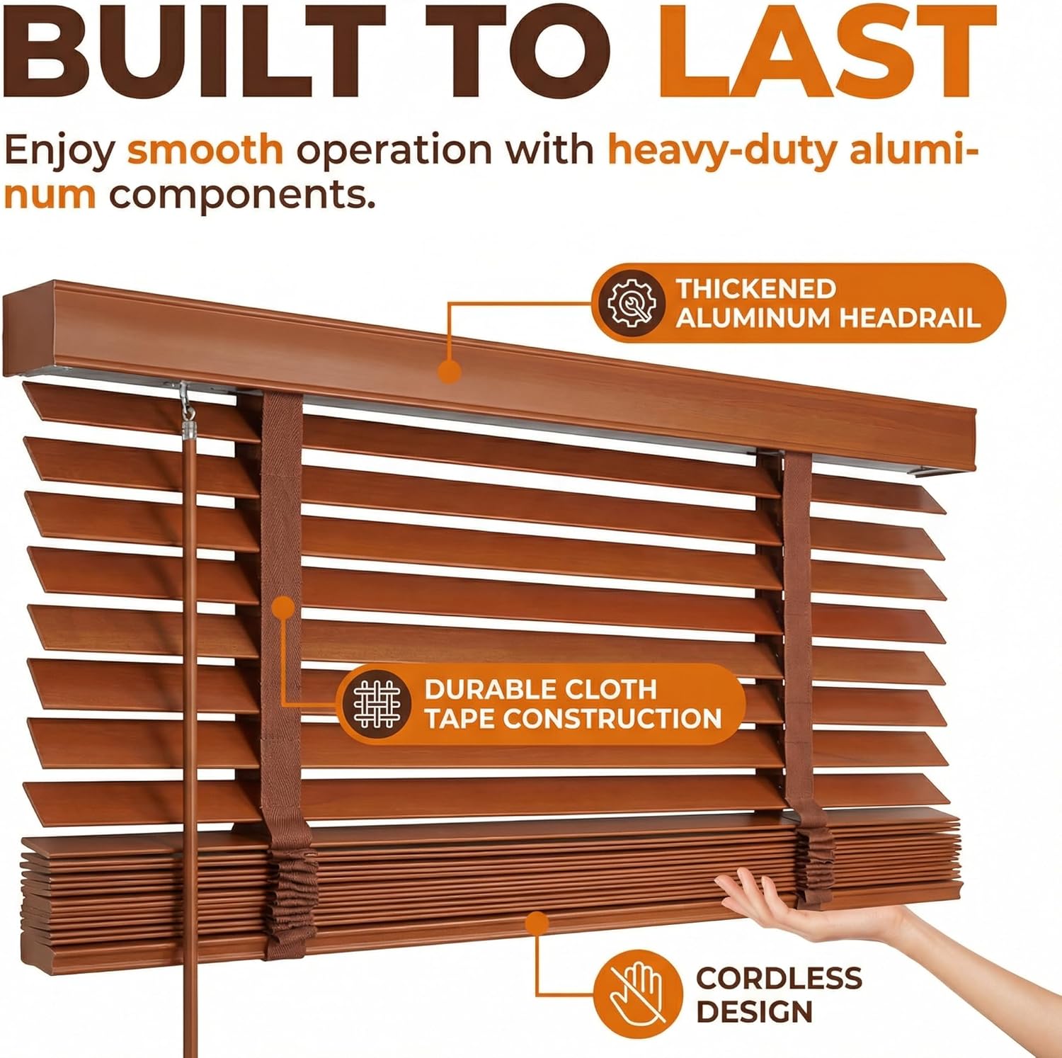 Cordless 2" Slats Wood Blinds for Indoor Windows with Classic Valance, Custom Room Darkening Solid Wooden Venetian Horizontal Blinds & Shades for Indoor Windows, Office, Living Room, Bedroom
