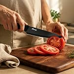 Ensembles de couteaux pour cuisine avec bloc, 15 Pièces Couteau Chef avec auto-affûtage, acier inoxydable antiadhésif Lames de revêtement anti-rouille en céramique, poignée ergonomique, Gris noir