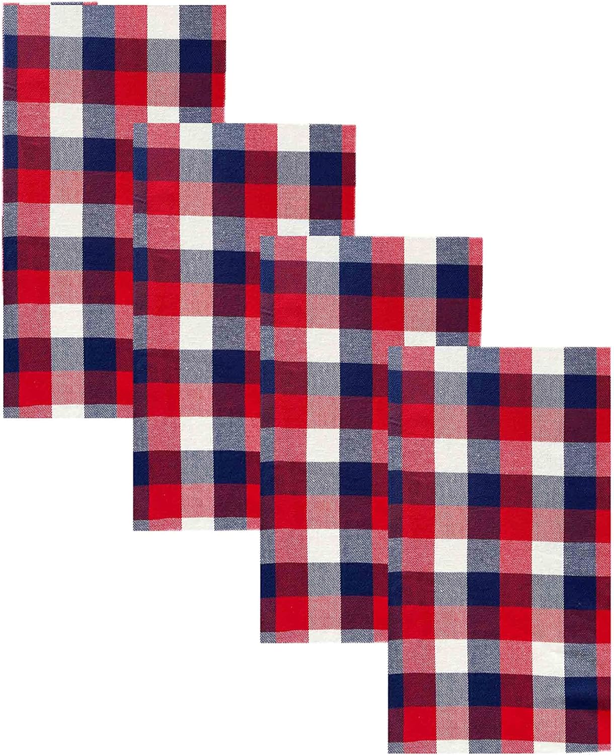 Newbridge American Rustic Red, White and Blue Plaid Cotton Weave Fabric Napkin Set, Indoor Outdoor Country Rustic Patriotic Woven Plaid Napkins, Set of 4 Napkins