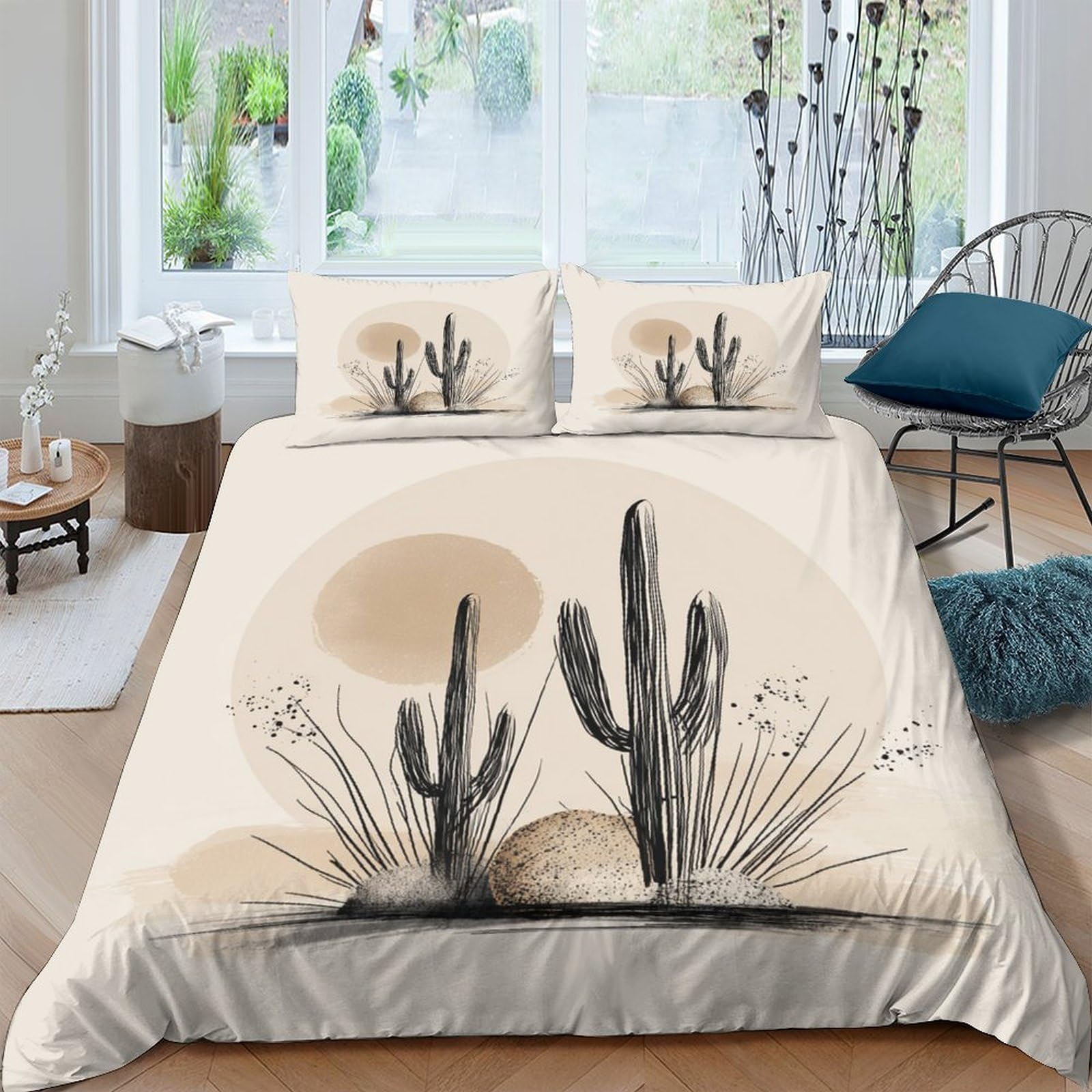 Linge de lit cactus du désert King haut de gamme au motif minimaliste