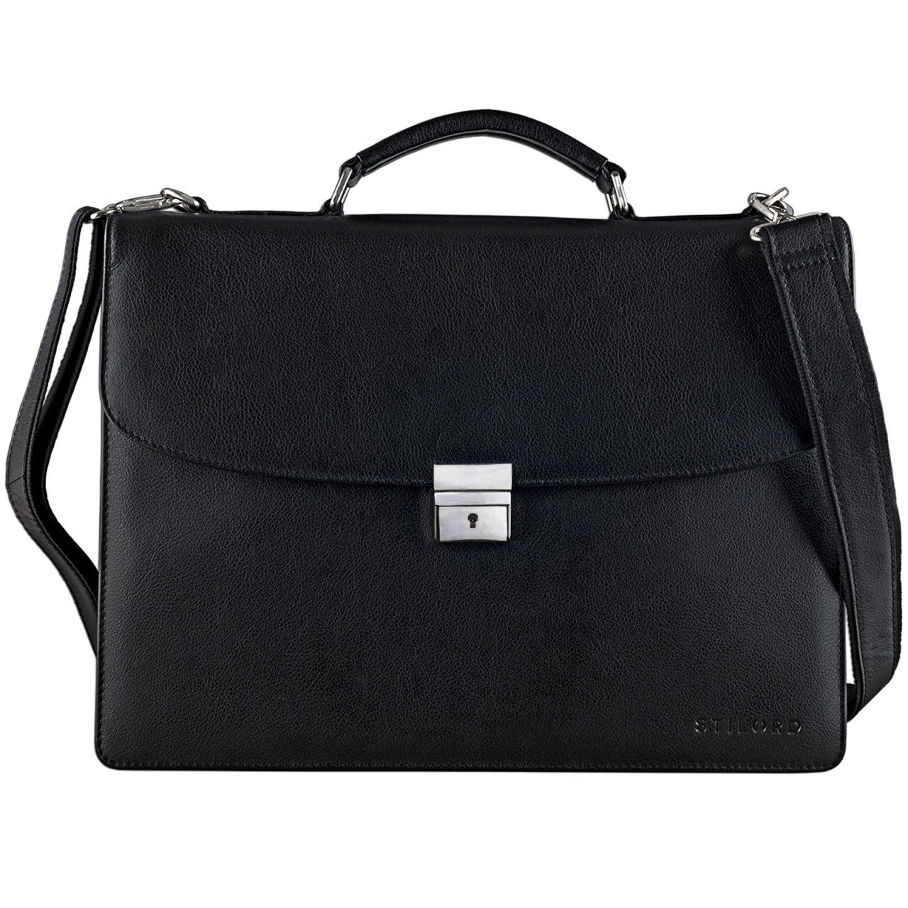 STILORD 'Jonathan' Elegante Aktentasche klassische Büro Business Schultertasche groß 15,6 Zoll mit Schloss Rinds Leder schwarz