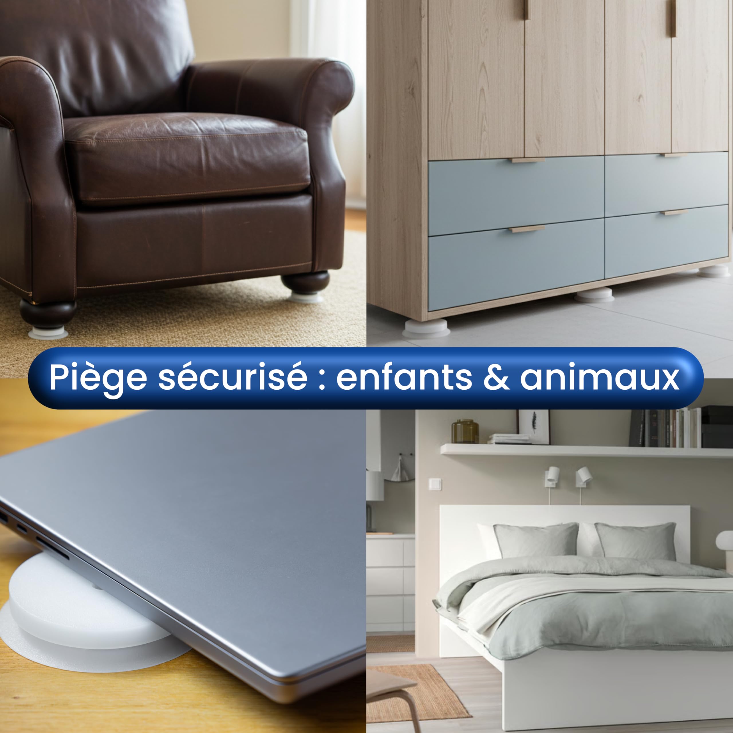 Pack Protection Universel 6 Mois Punaises de Lit Nidoan - Pièges Compatibles Lit & Meubles sans Pieds, sans Insecticide, Sécurisée pour Enfants et Animaux, Lot de 4