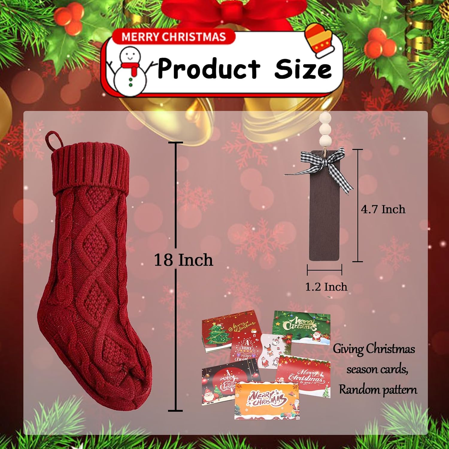 Set of 6 Personalized Christmas Stockings with Wooden Name Tags, 18" Xmas Cable Knitted Stocking – Holiday Hanging Decor Gifts for Family Party (White, Red, Green)