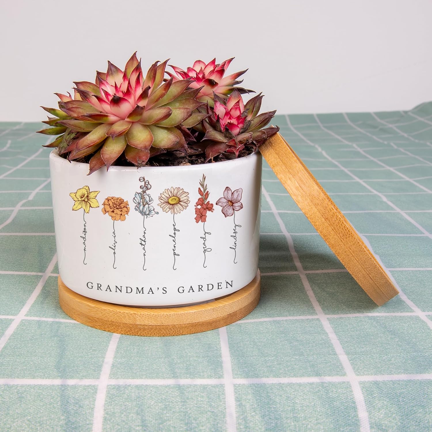 Evamall Birth Month Flower Plant Pot, Mom Mimi Garden Planter, Personalized Flower Pot, Gifts for Mom Mimi Mother's Day, Custom Indoor Plant Pot with Kid Names