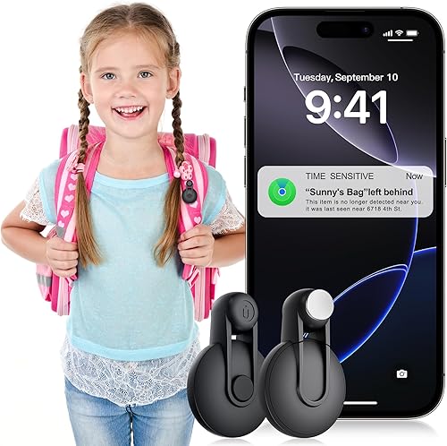 Otag - Rastreador GPS para niños, paquete de 2 unidades, etiqueta de seguridad con pines que funciona con Find My (solo iOS), modo perdido,