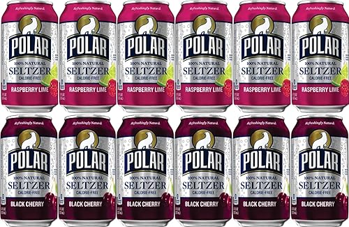 All in One Polar Seltzer - Paquete variado de agua  12 onzas líquidas (paquete de 12) (6 limas polares de frambuesa6 cereza negra polar)
