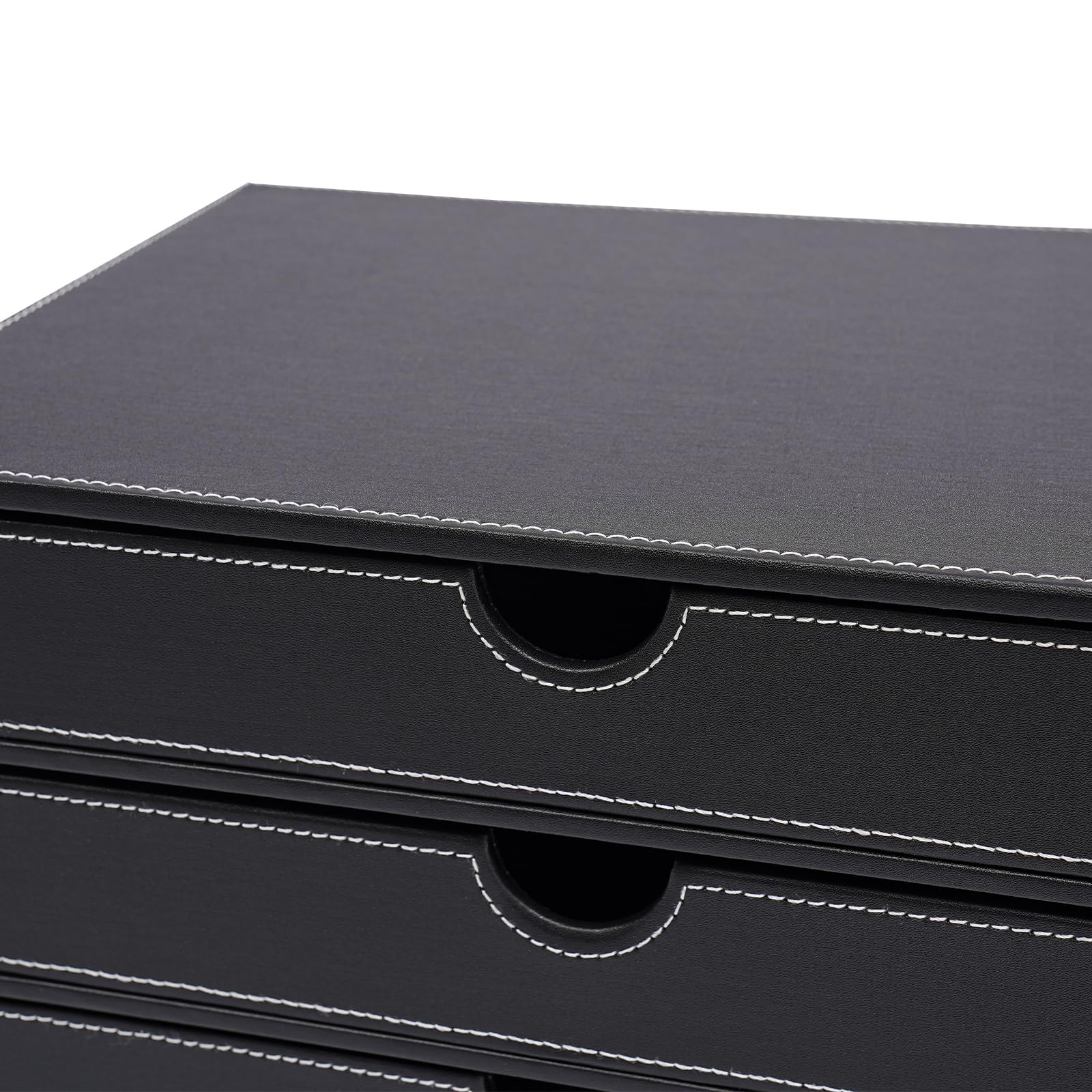 Scatola di archiviazione per documenti in pelle PU a 3 livelli per ufficio domestico Porta documenti A4 con cassetti Sistema di archiviazione nero per spazio di lavoro