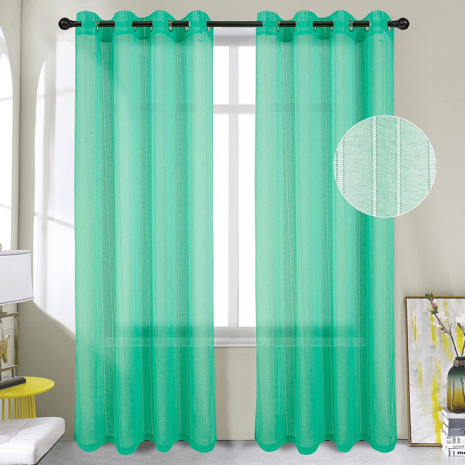 Tony's collection Turquoise Sheer Curtains 84 Inch Length