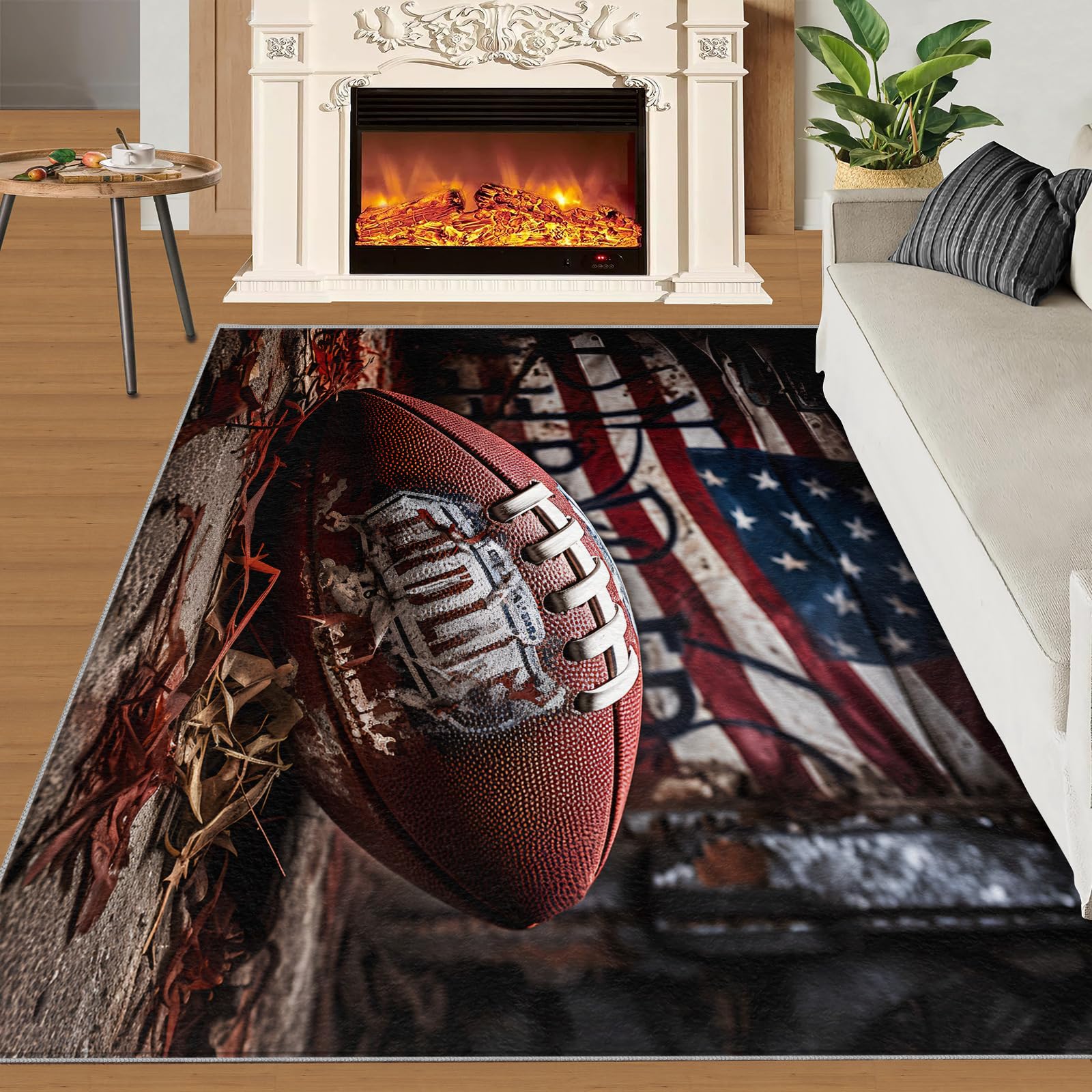 Tapis d'intérieur antidérapant pour salon, chambre à coucher, chambre d'enfant, dortoir, motif football américain, drapeau américain, 140 x 200 cm