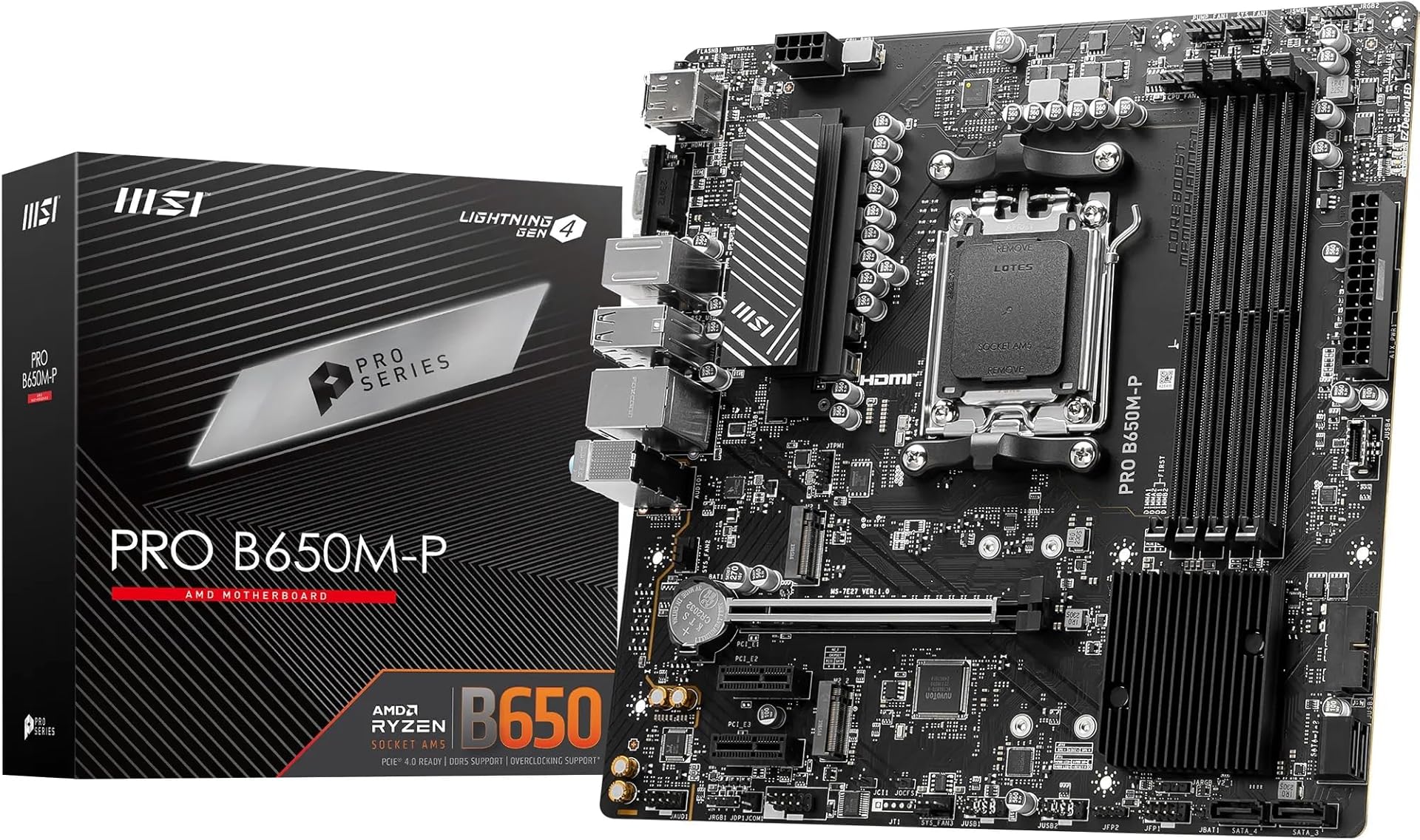 MSI PRO B650M-P Motherboard, Micro-ATX - Supports AMD Ryzen 9000/8000 / 7000 Series Processors, AM5 - DDR5 Memory Boost 6000+MHz/OC, 1 x PCIe 4.0 x16, 2 x M.2 Gen4, 2.5G LAN