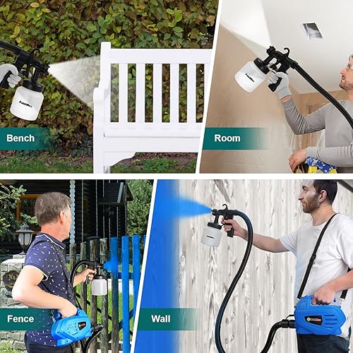 Miniatura 6 de Pulverizador de pintura, pistola de pintura eléctrica HVLP de 650 W con manguera de aire de 4.9 pies y 3 patrones de pulverización, pistola de