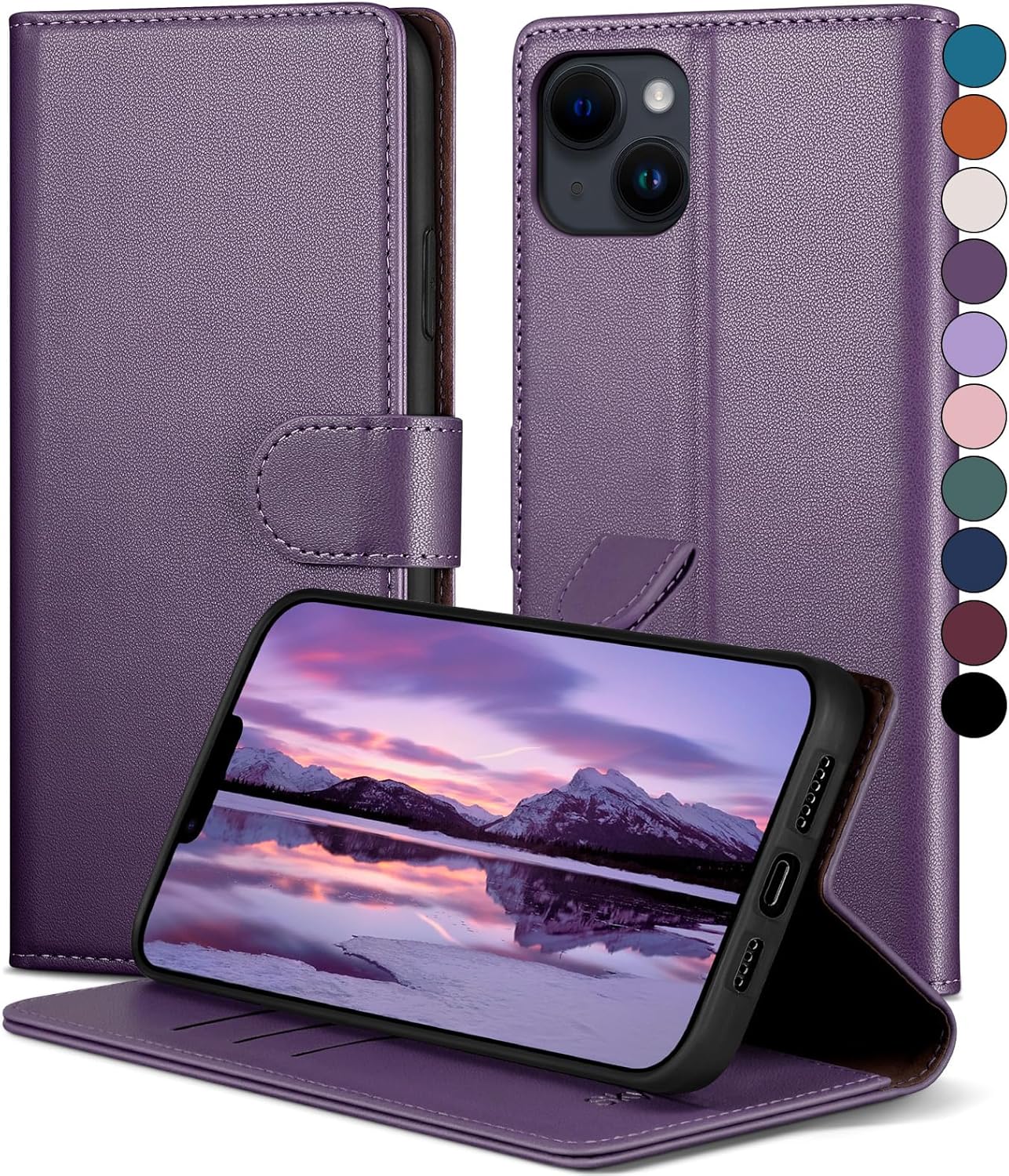 XcaseBar Étui Portefeuille à Rabat En Cuir Synthétique Pour IPhone 14 De 6,1" Avec Fermeture