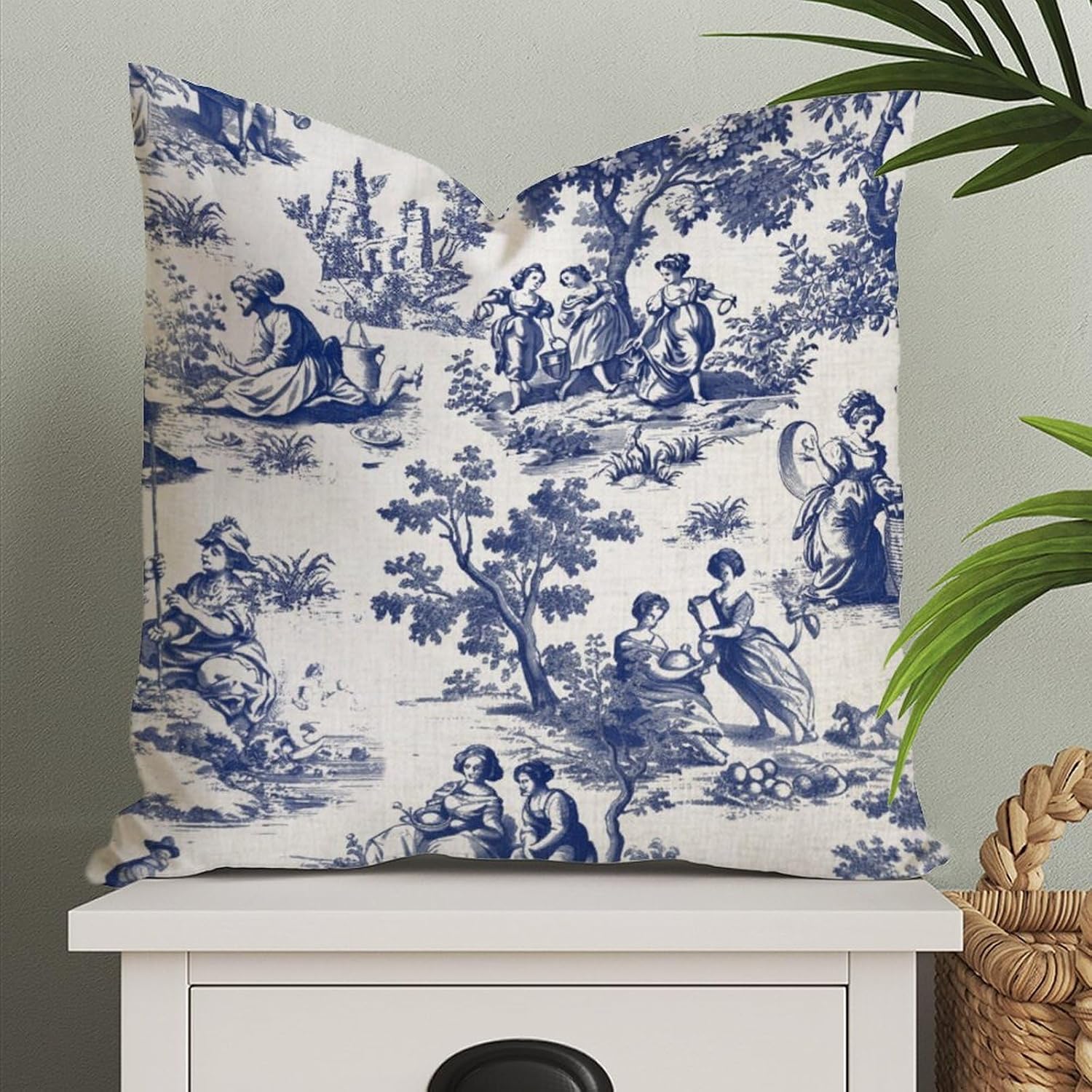 ArogGeld Chinoiserie Toile Pillow Covers French Country Pillow Covers Asian Style Throw Pillow Cover Navy Blue Farmhouse Pillow Case Cushion Cover Home Decor for Couch Sofa Bed Car 22x22in