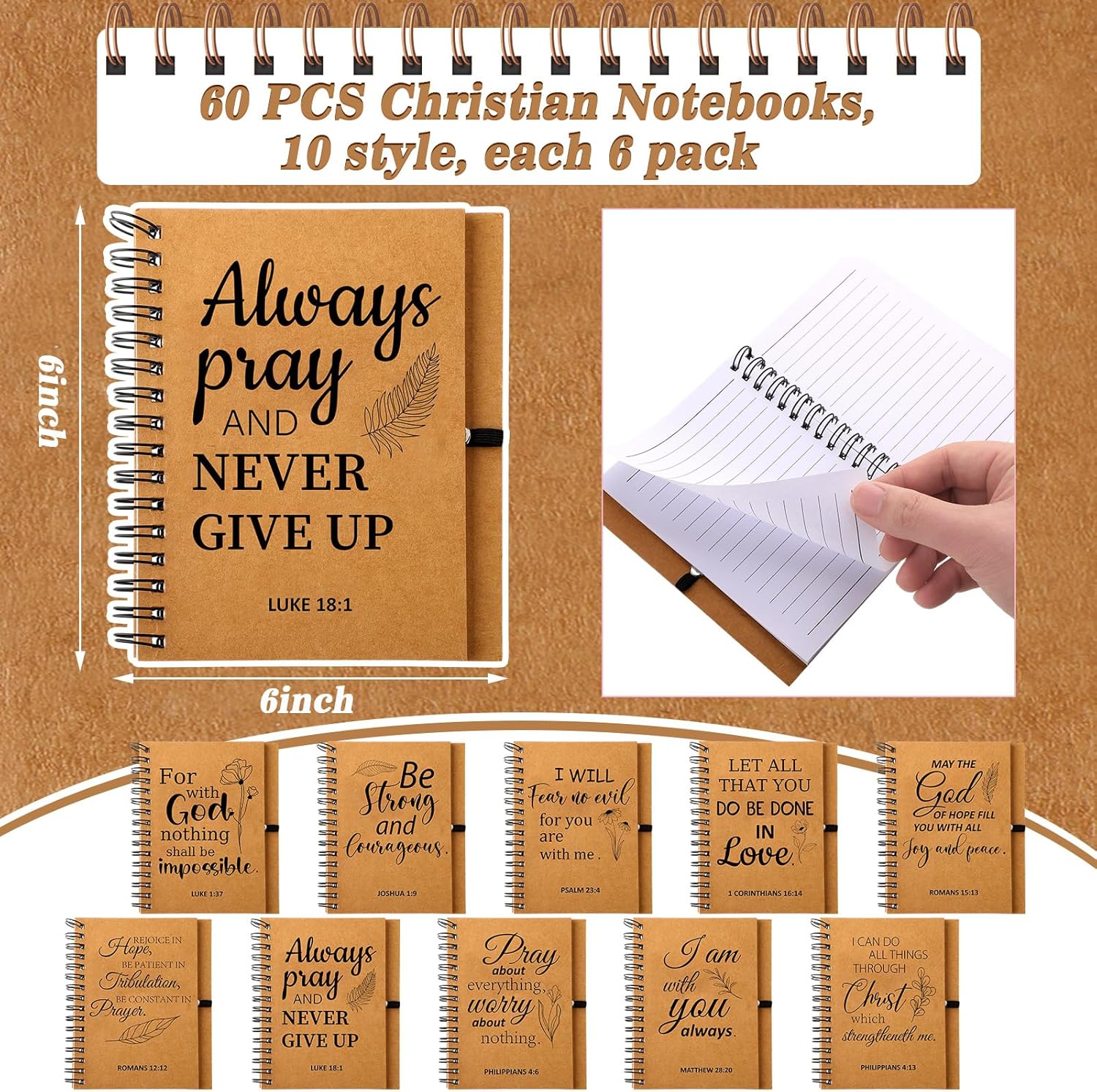 Qeeenar 180 Pcs Christian Gifts Bulk for Men Women Bible Notebook Religious Prayer Journal Inspirational Church Notebook with Bamboo Bible Pens and Keychains for First Communion Sunday School