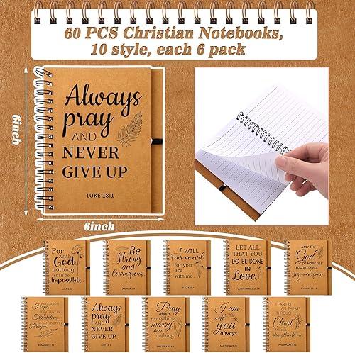 Miniatura 2 de Qeeenar 180 unidades de regalos cristianos con bolígrafos de bambú y llaveros de madera, diario de oración para mujeres, diario bíblico de bolsillo,