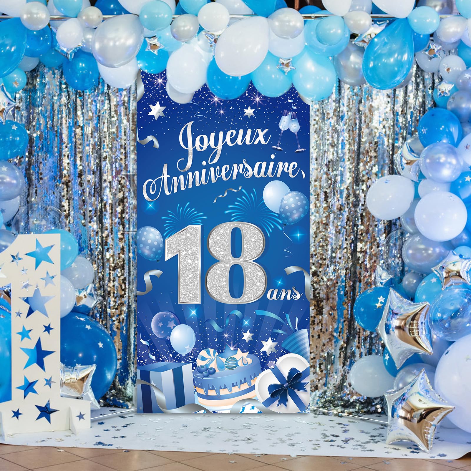 Bannière Anniversaire 18 Ans Bleu – 150x90 Cm, Vinyle Résistant, Avec œillets, Décoration Murale Ou De Table Pour Fête