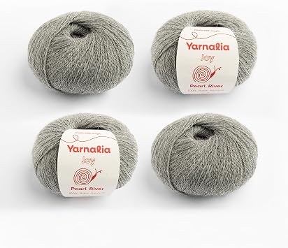 Joy Lace Weight Alpaca Yarn 4-Pack, 100% Baby Alpaca, Ultra-Soft Alpaca Yarn for Knitting and Crocheting, Premium Yarn Spun in Peru Available in 22 Colors, Pearl River