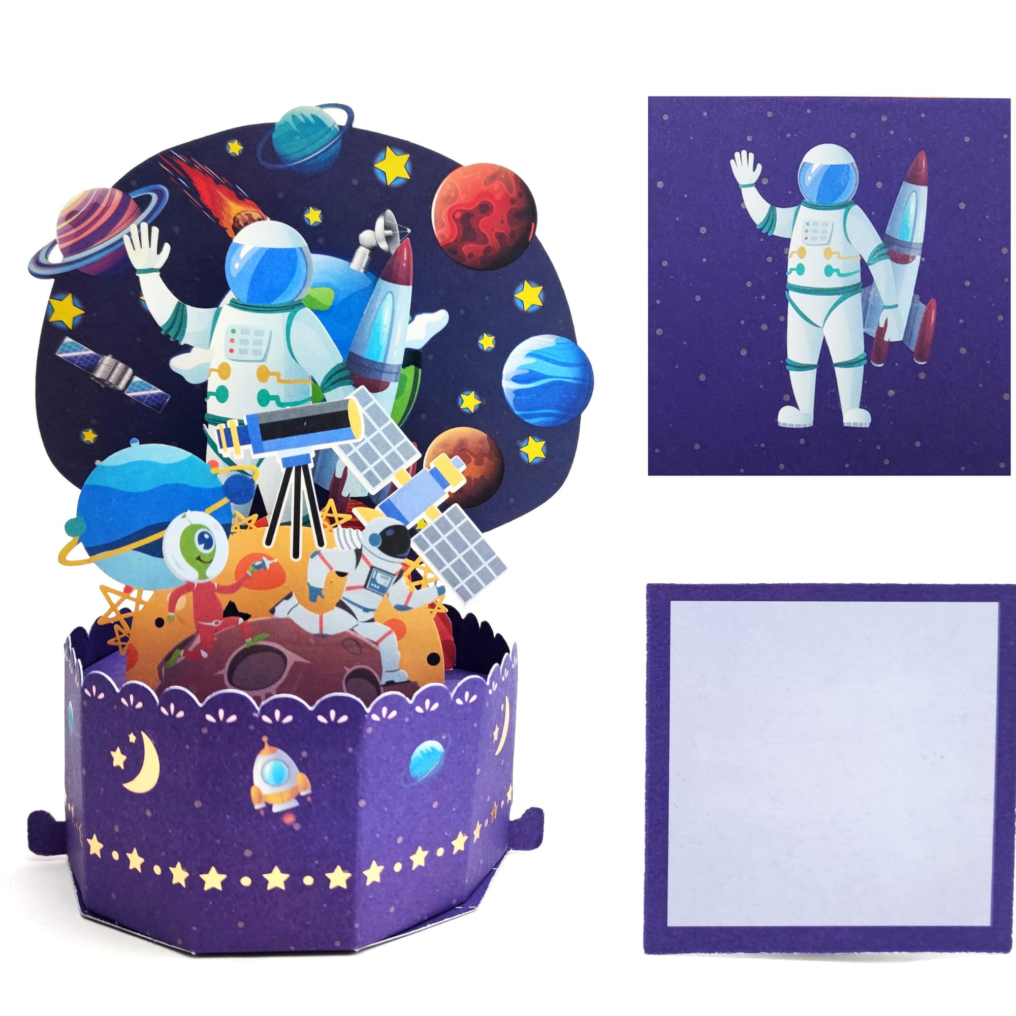 JanYoo 3D Pop Up Card Birthday Card Space Astronauts Greeting Cards, Happy Birthday Card Greeting Cards with Envelopes, Gift for Boy Girl Sun Family and Friends