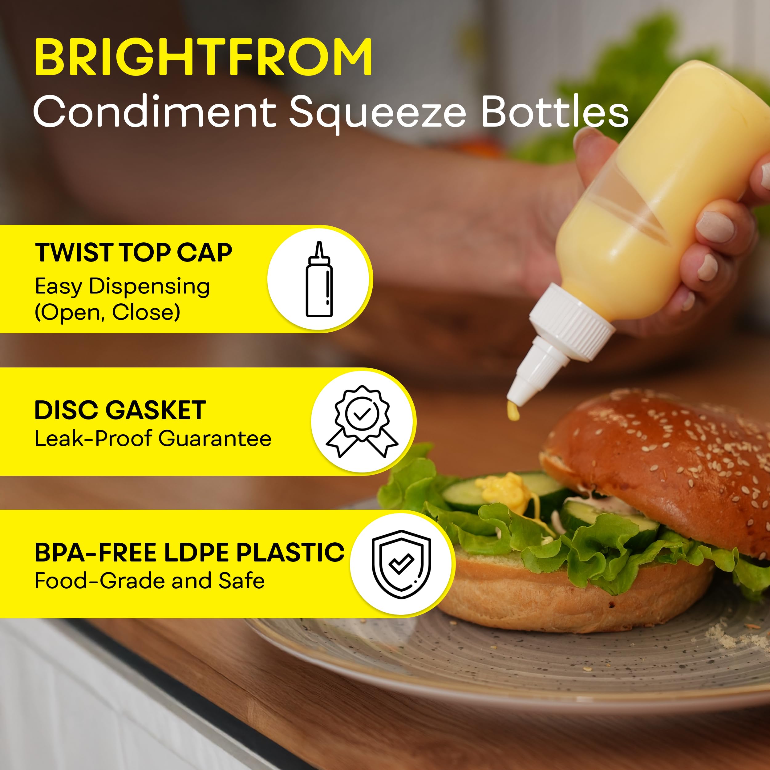BRIGHTFROM Quetschflaschen für Gewürze, leere Spritzflaschen, Drehverschluss, auslaufsicher, ideal für Ketchup, Senf, Sirup, Saucen, Dressing, Öl, Kunst und Handwerk, BPA-freier Kunststoff, 118 ml, 2