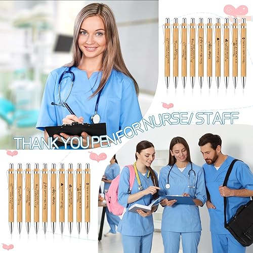 Miniatura 5 de Kosiz 50 bolígrafos de bambú inspiradores para asistentes de enfermería 2026, tinta negra a granel, regalos de agradecimiento para asistentes